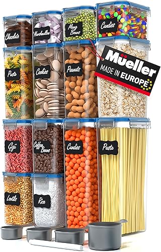 Mueller Juego de recipientes herméticos para almacenamiento de alimentos con tapas, 14 piezas, organización y almacenamiento de cocina y despensa,