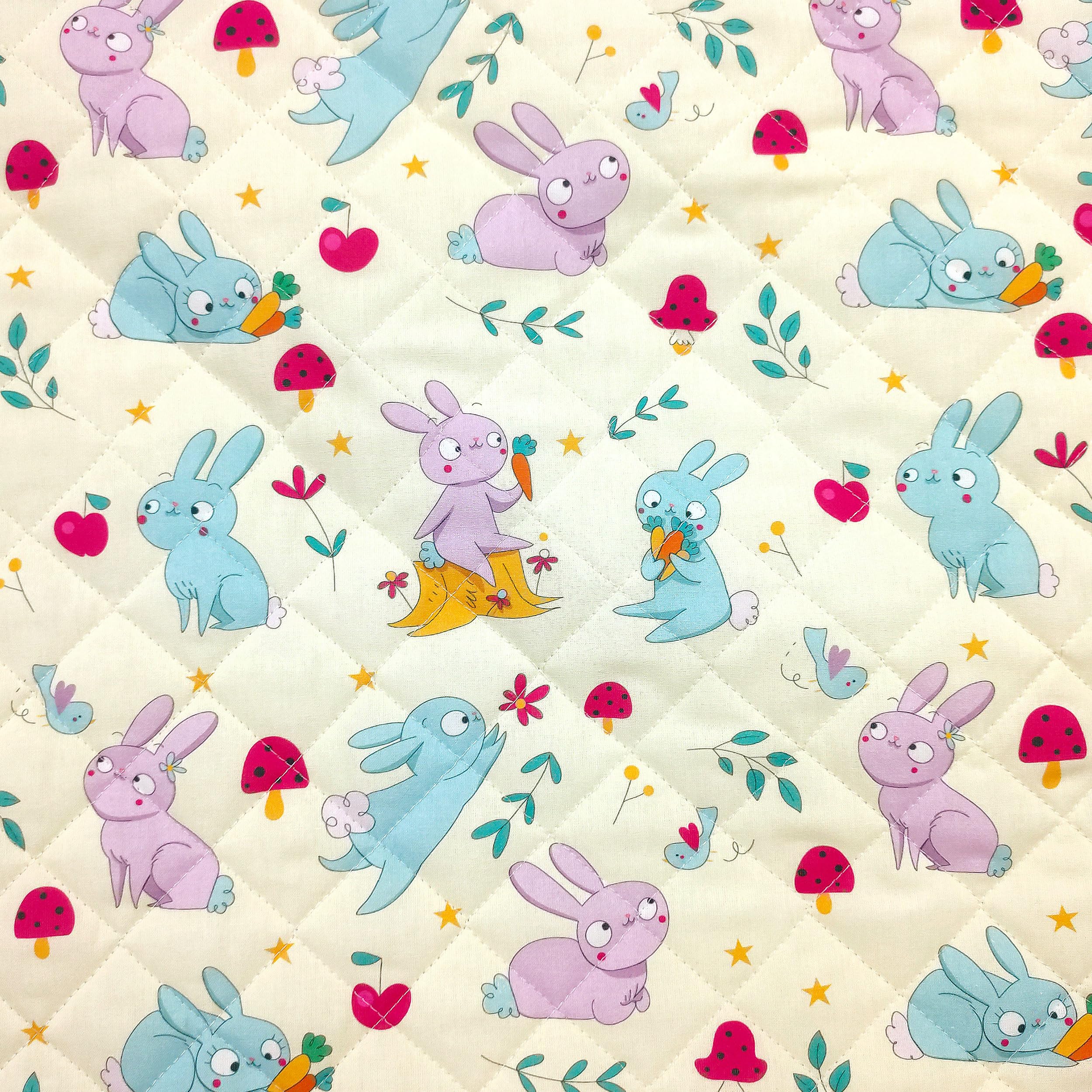 Set Asilo Coniglietti, Sacco nanna e sacchetto ricamato per Bimbo e Bimba da 2 a 6 Anni per la nanna e il riposino - Tessuto Trapuntato 100% Cotone - Made in Italy