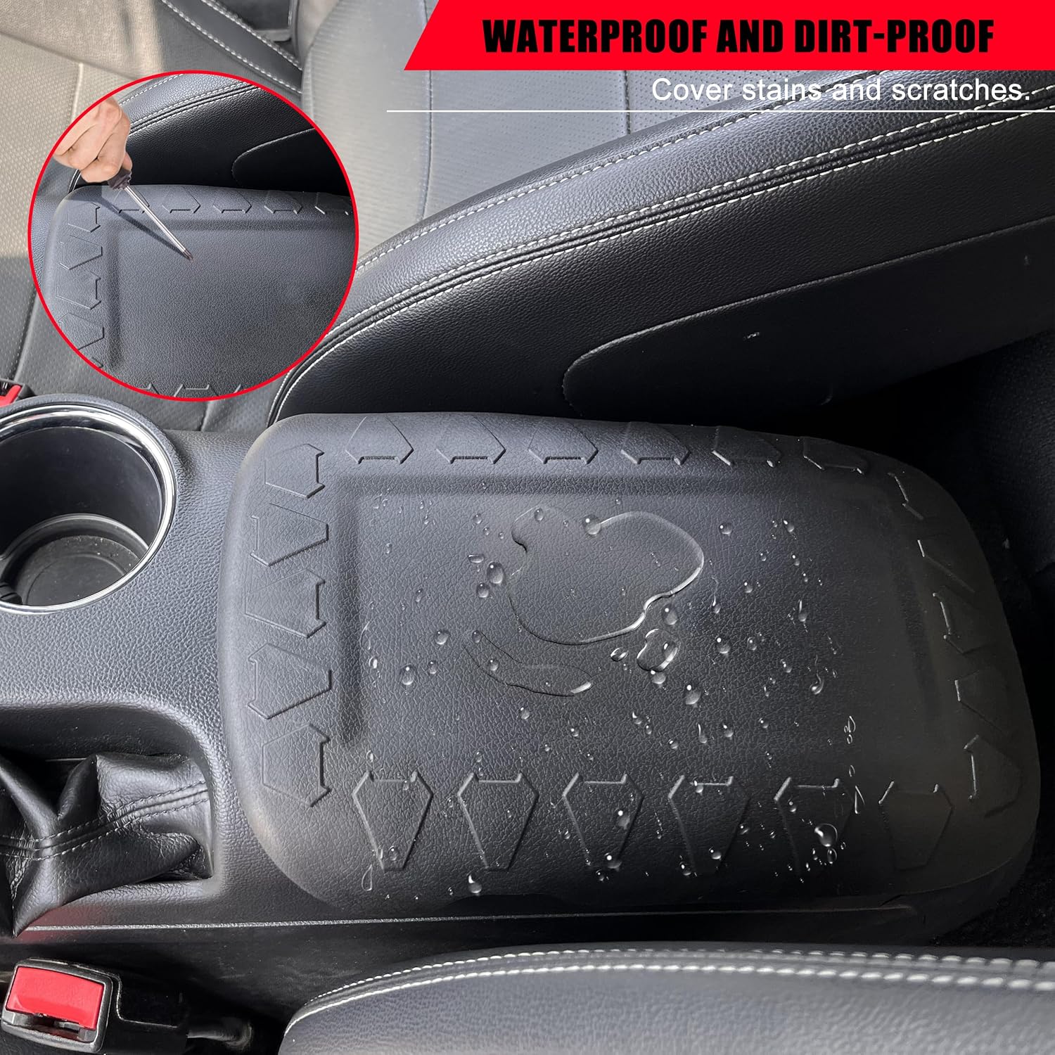 Black Center Console Armrest Cover Compatible with 2015-2024 Mustang GT, TPE Black Scratch Resistance Armrest Cover for Mustang 2015-2024 Interior Accessories