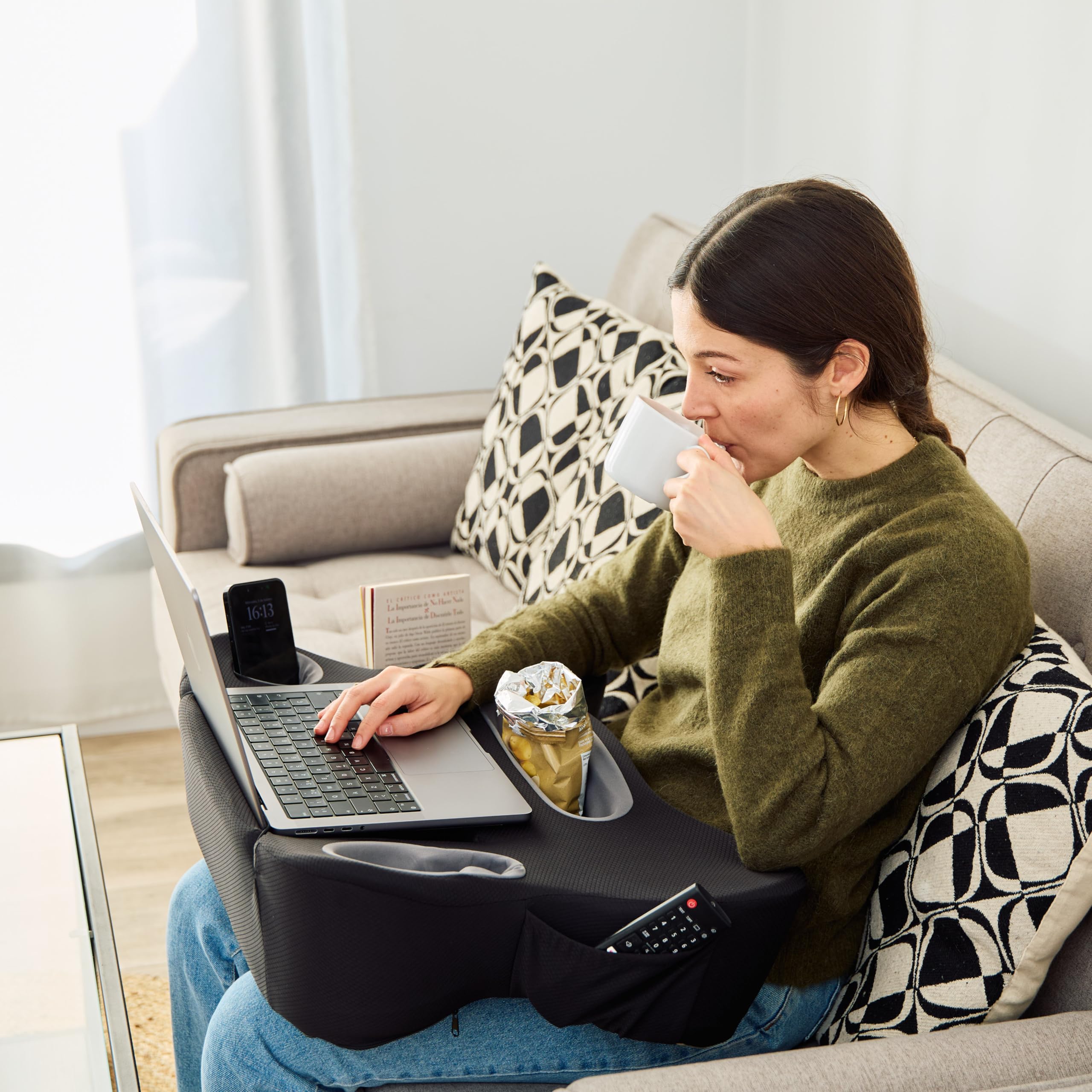 Lap Desk Pillow - Cushioned Lap Pillow for Reading Gaming Work Travel Soft Portable Laptop Desk for Bed