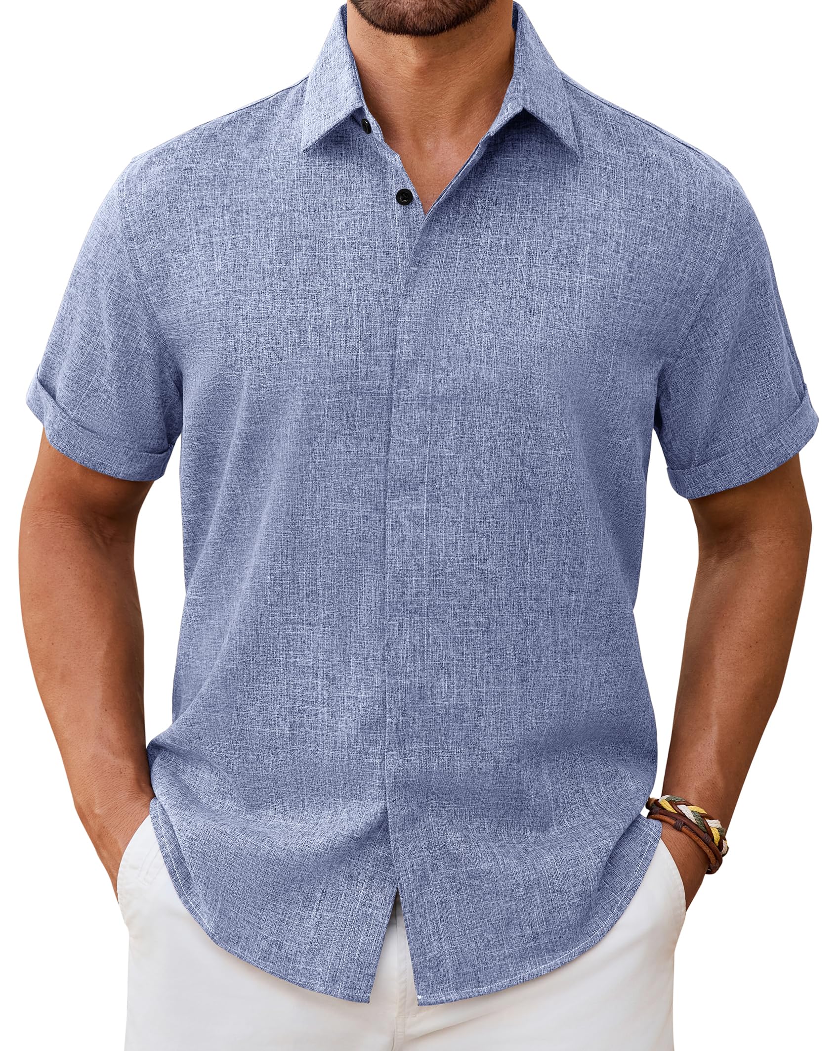 - Mens Linen Shirt Short Sleeve Button Down Shirt Casual Beach Vacation Summer Wedding Shirts