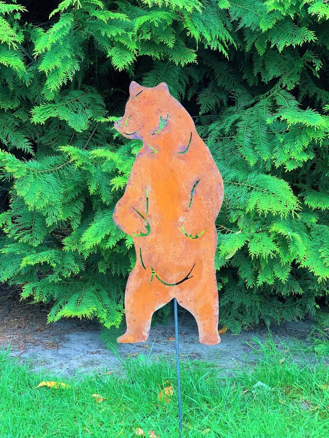 D&L Lasertec Edelrost Gartenstecker Bär Rost, Edelrost, Gartendekoration, mit Stab
