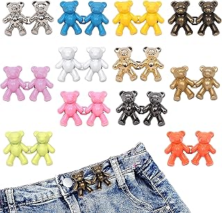 12 Sets Bear Button Pins for Loose Jeans Adjustable Waist Buckle No Sew and No Tools Instant Pant Waist Tightener Detachable Jean Button Pin for Women and Girls Skirt Pant Jeans