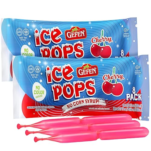 Gefen Paletas de hielo de cereza transparente (2 paquetes de 8 para 16 paletas en total), sin jarabe de maíz, cero grasa, perfectas para verano,