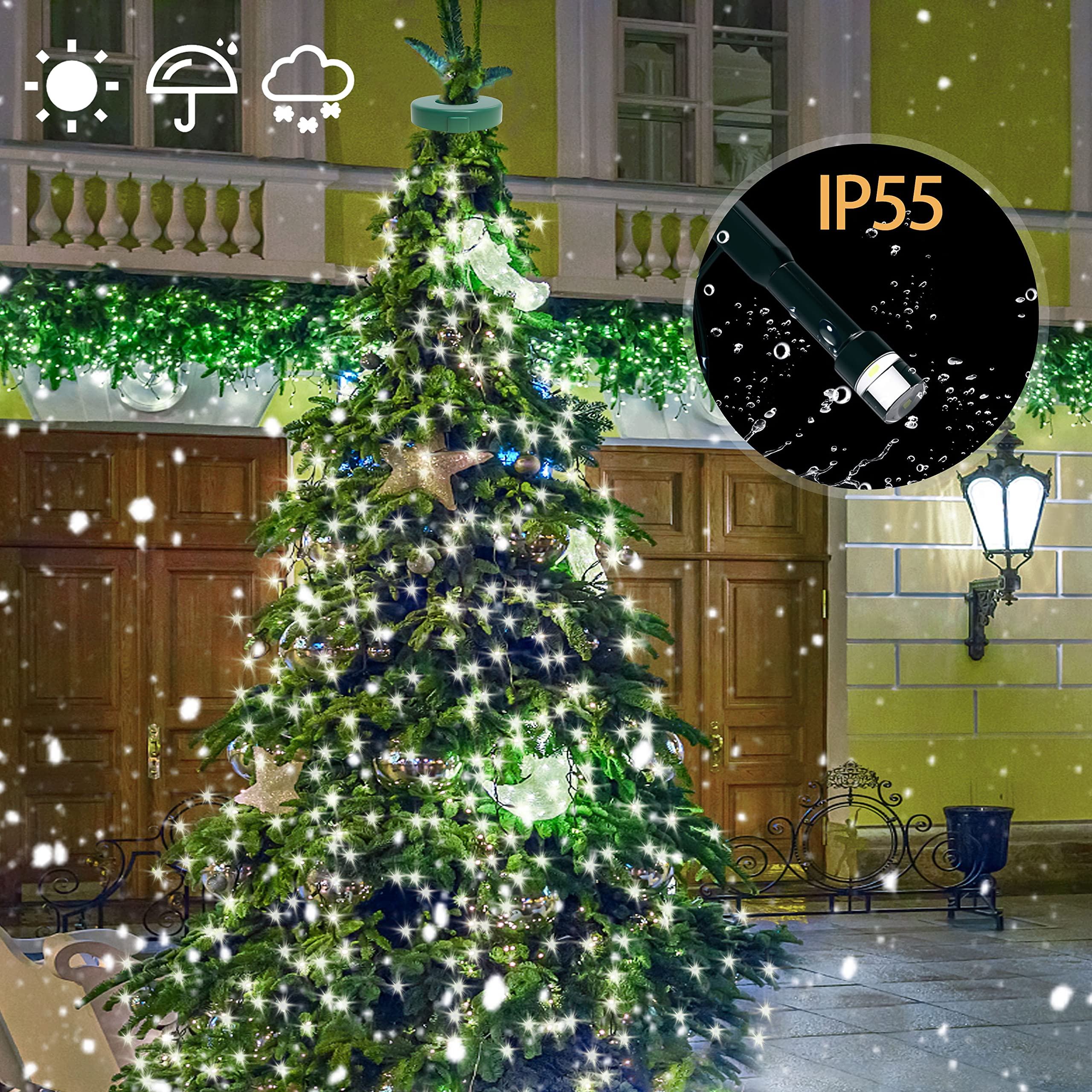 aneeway Luci Albero di Natale - 200cm Catena Luminosa 16 Striscia 400LEDs Lucine Albero di Natale, 8 Modalità Luci di Natale per Albero di Natale da 150-240cm Decorazioni, Bianco Brillante