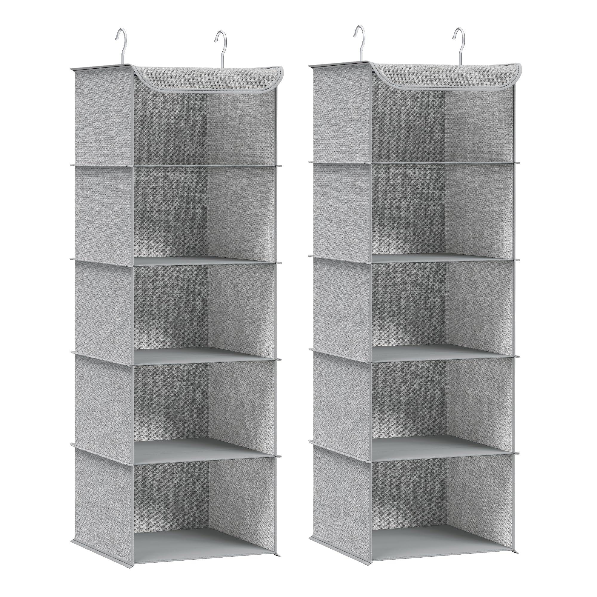 SONGMICS Hängeorganizer, 2er Set, Schrank-Organizer, Hängeregal, Hängeaufbewahrung, faltbar und platzsparend, Metallhaken und Bambus-Einsätze, leinenartige Textur, hellgrau RCH005W02