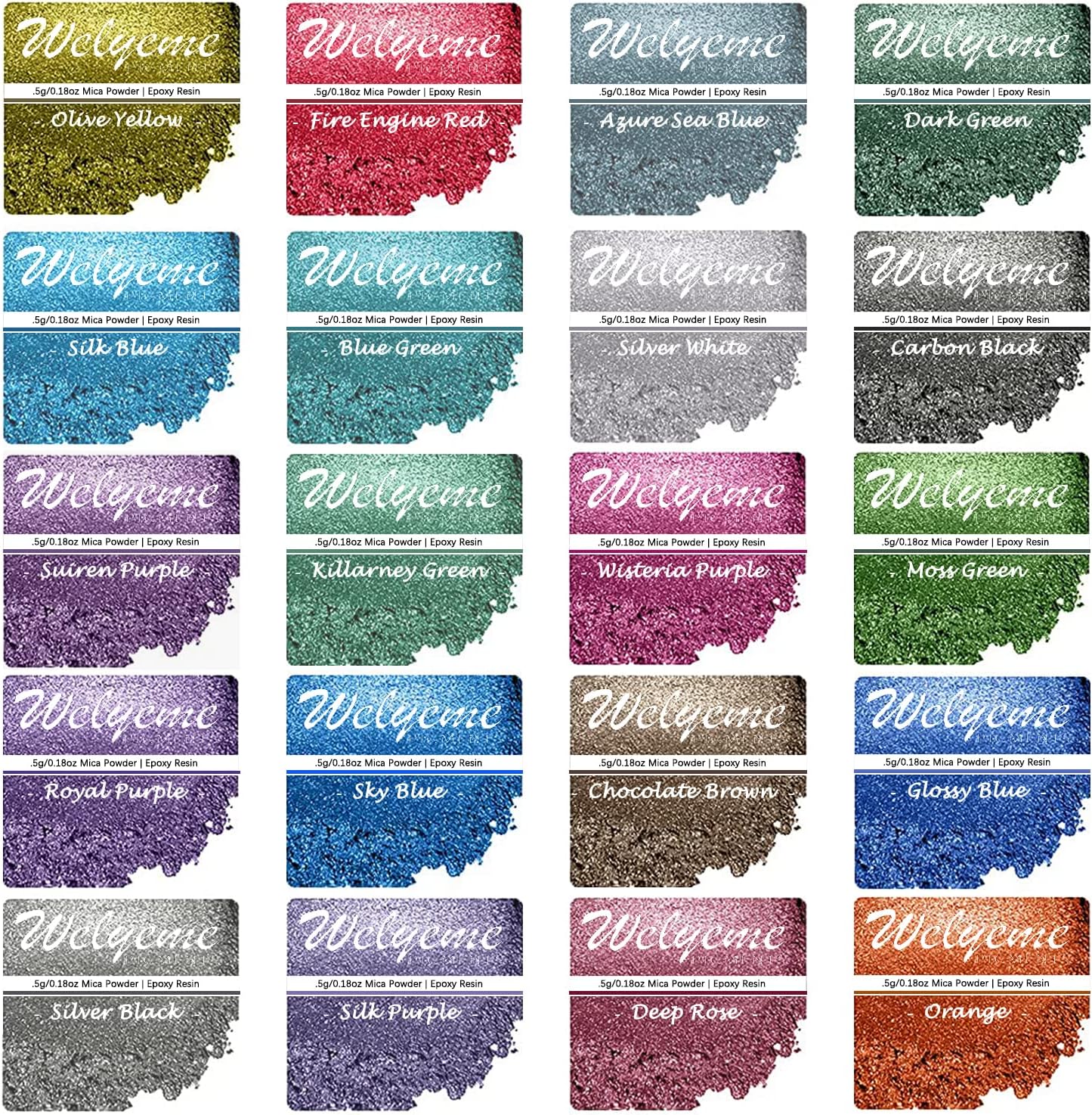 WELYEMEMica Powders Kit 1.1lb, 20 Colors Mica Pigment Powder for Epoxy Resin, Soap Molds, Candle Making, Slime, Bath Bombs, Nail Polish, Cosmetic Grade