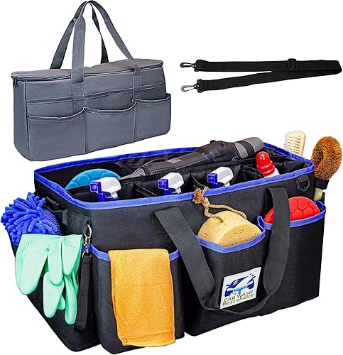 2 bolsas de detalles con bolsa de transporte pulidora, organizador de maletero de limpieza de automóvil, organizador de detalles grandes para