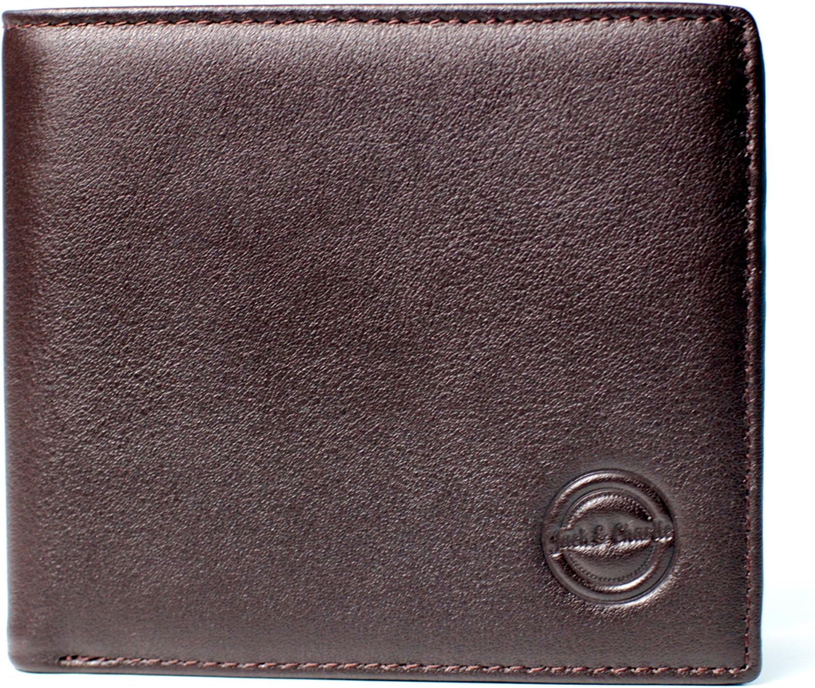 Premium Large Dark Brown Leather Designer Bifold Mens Wallet with 8 card slots