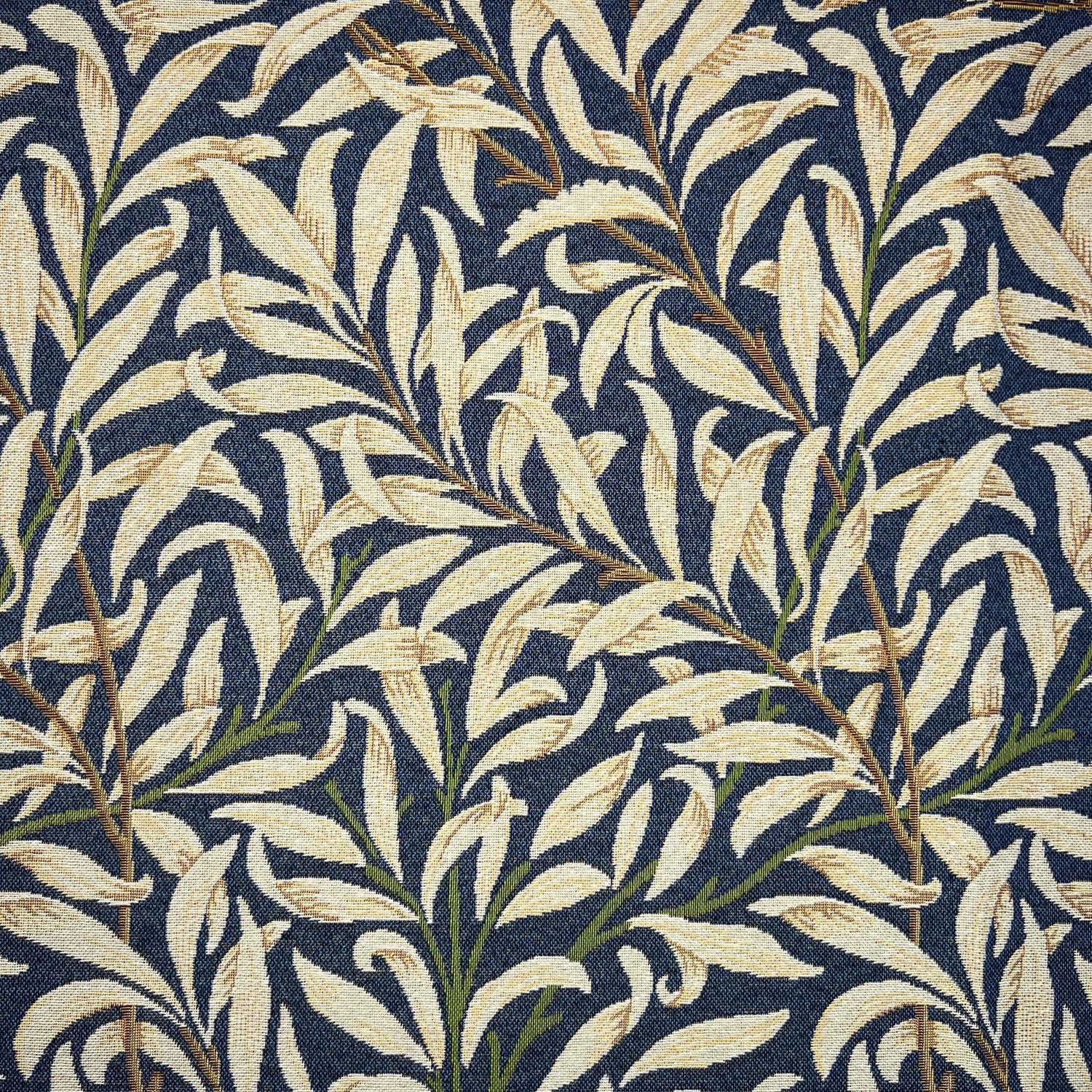 Glamour Secrets Blue Tapestry Fabric William Morris - Willow Bough Navy Leaf Floral Upholstery Fabric Material