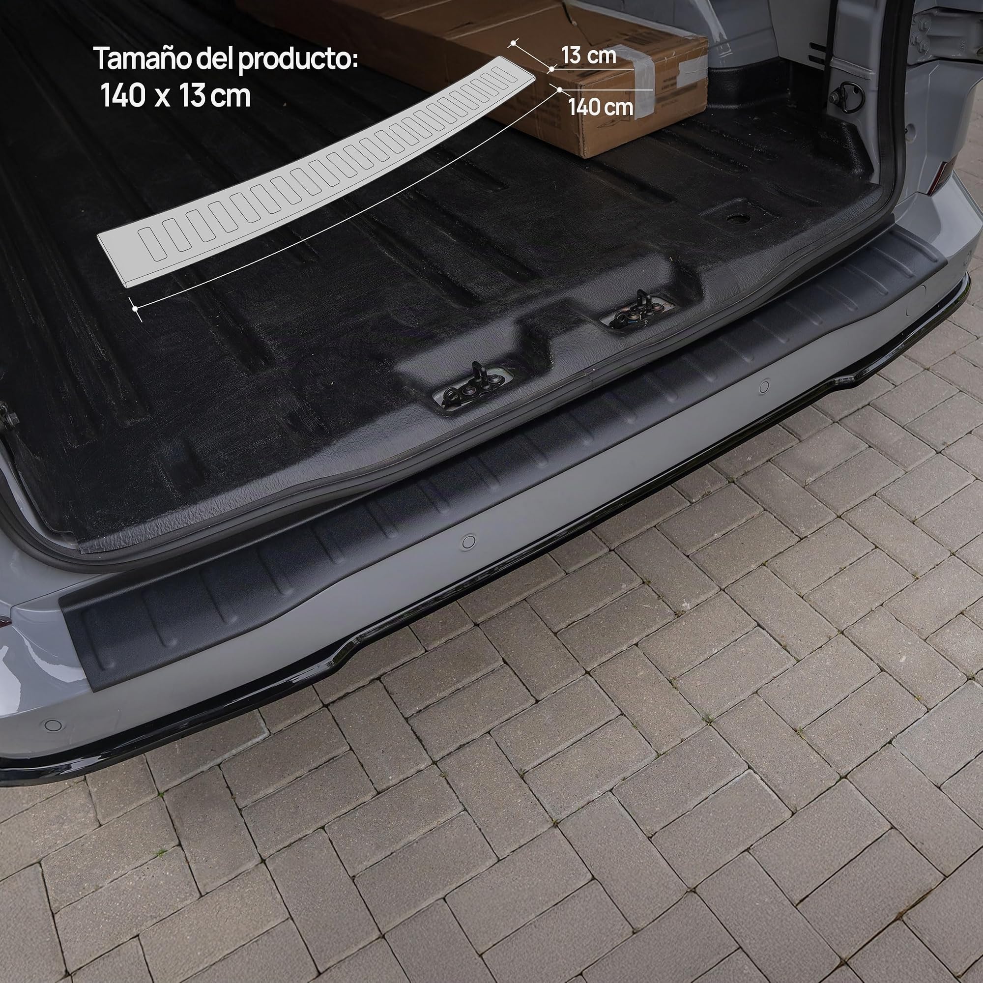 CHROMEMASTER | Protector de Parachoques Trasero Compatible con Ford Transit Custom 2023+; Plástico ABS, Mate, Negro; Tira Protectora Protege la Pintura del Parachoques Trasero de Daños