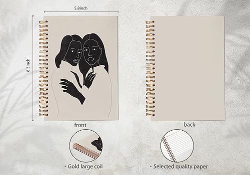Miniatura 5 de Cuaderno minimalista bohemio de arte femenino negro y beige, de mediados de siglo, moderno, forrado en espiral, de 8.3 x 5.5 pulgadas, tapa dura,