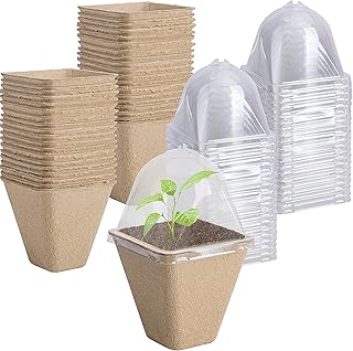 40 Pcs Square Biodegradable Seed Starter Pots with Humidity Dome - 3.1 I...
