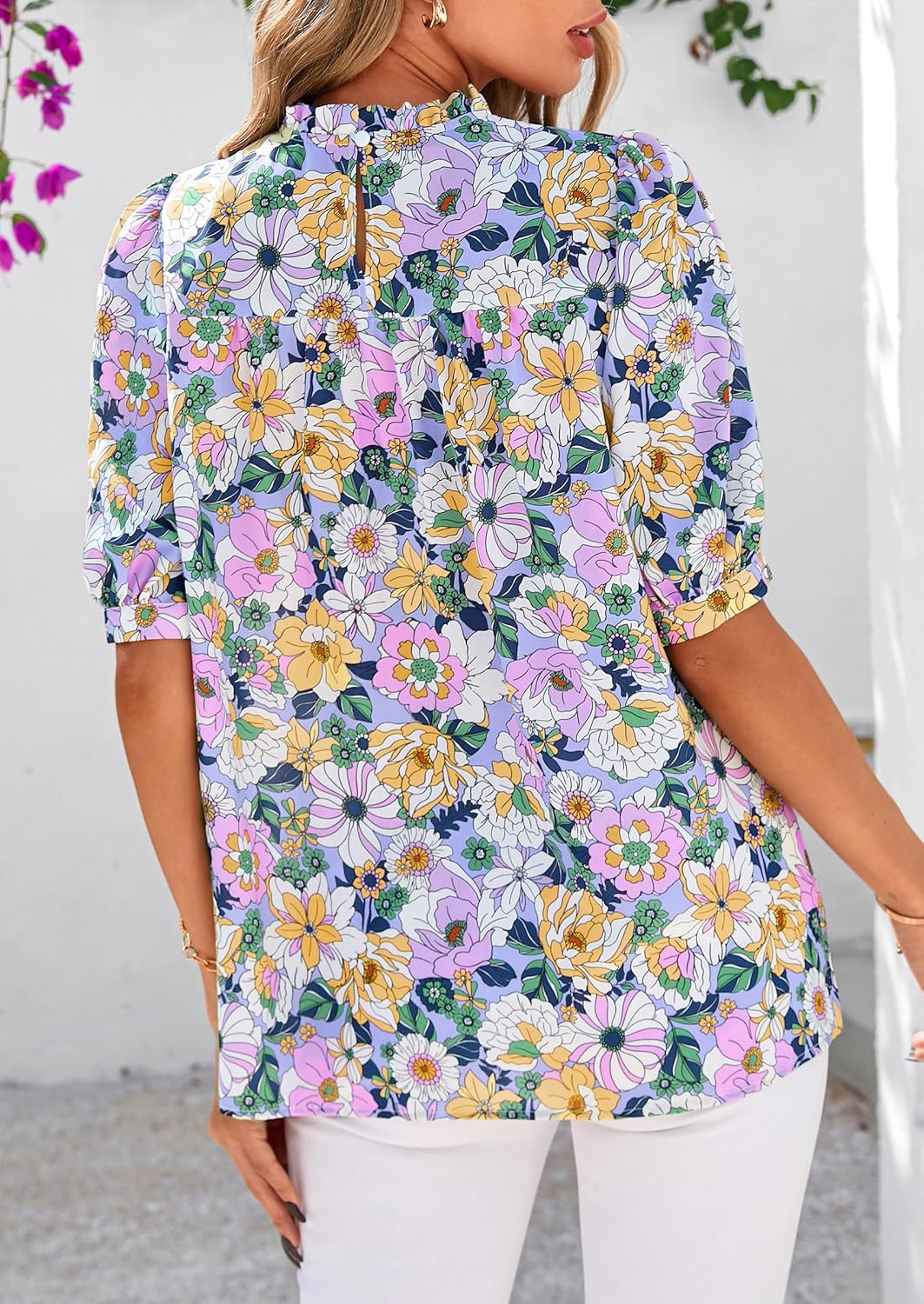 PRETTYGARDEN Floral Tops for Women Blouses Dressy Casual 2026 Summer Trendy Outfits Boho Pleated Short Sleeve Shirts - Image 2