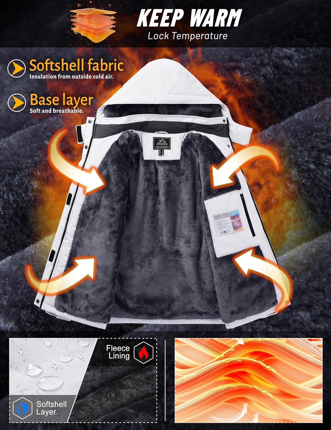 TACVASEN Women's Waterproof Winter Jacket Ski Hooded Insulated Jacket Fleece Warm Snow Outdoor Rain Windbreaker - Image 3