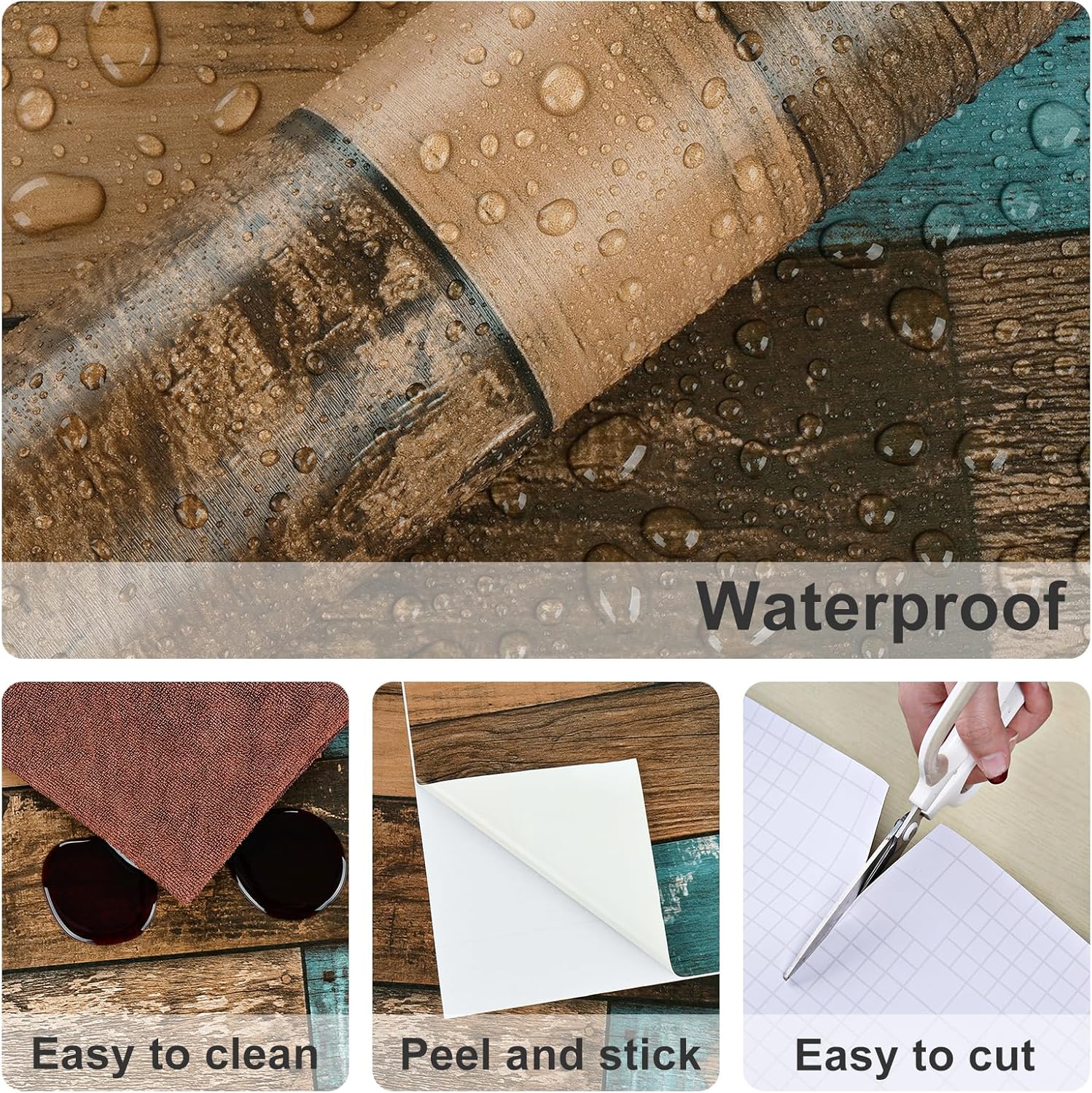 Weathered Butcher Block Shiplap Peel and Stick Wallpaper Vintage Blue Brown Wood Contact Paper for Countertops Aged Farmhouse Wood Wallpaper for Backsplash Bathroom Wall Cabinets 17.5"x118"