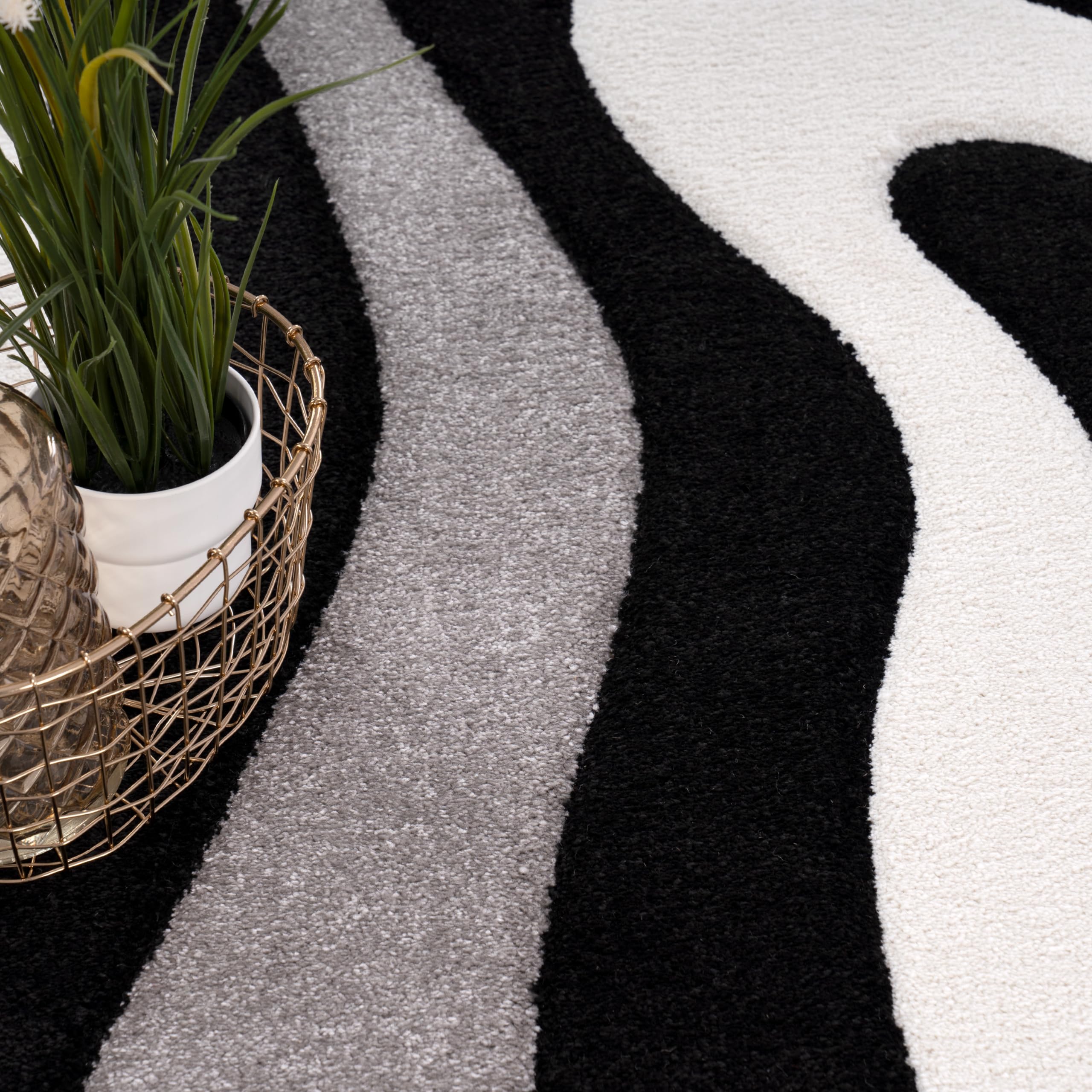 Paco Home Designer Teppich Modern Abstrakt Wellen Optik Konturenschnitt In Versch. Farben und Größen, Grösse:120x170 cm, Farbe:Schwarz