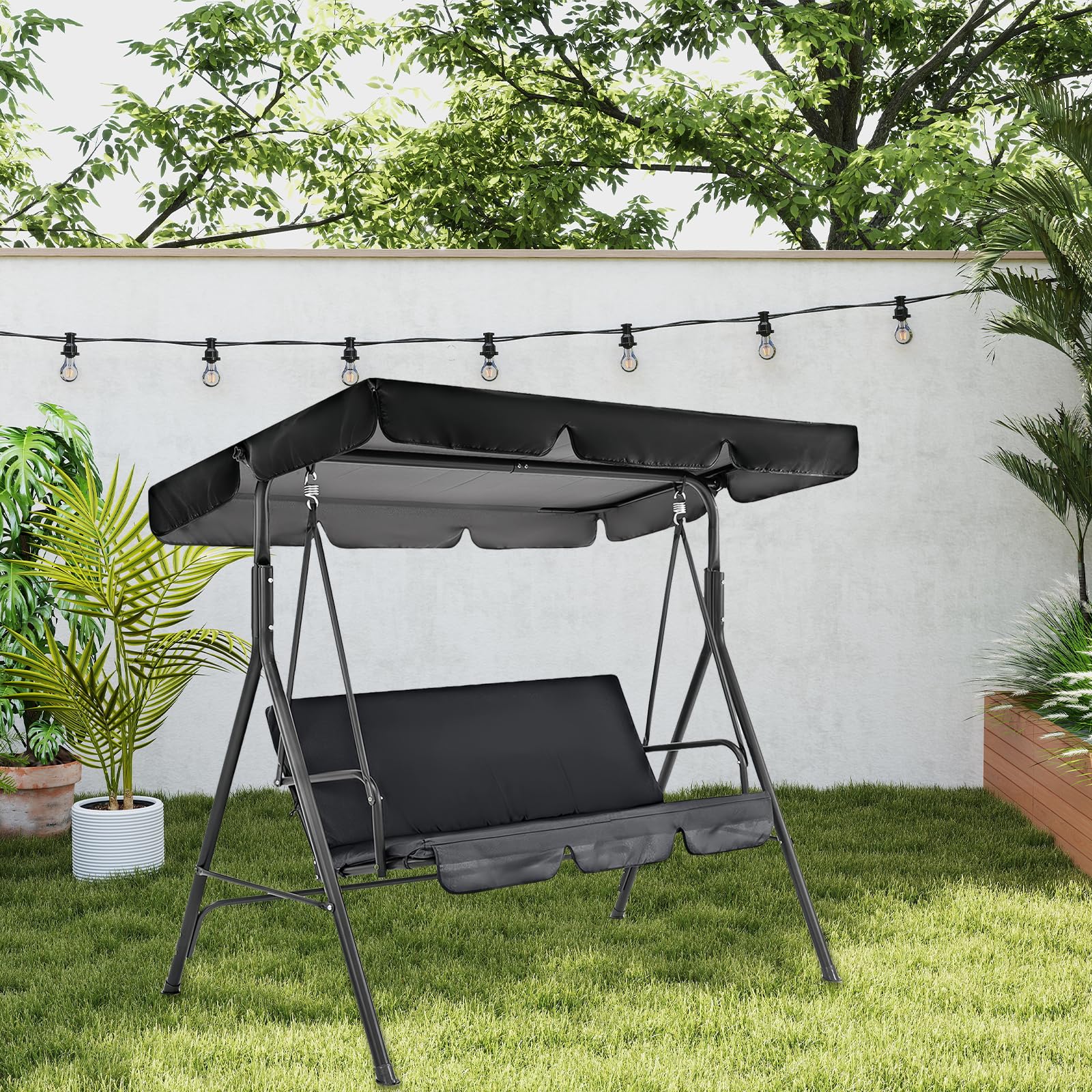 Capota Para Columpio De Patio: Universal Toldo Fundas Para Balancines 195*125*15cm, Cubierta Del Toldo Para Columpio, Cubierta Toldos Para Columpios Impermeable (Negro)