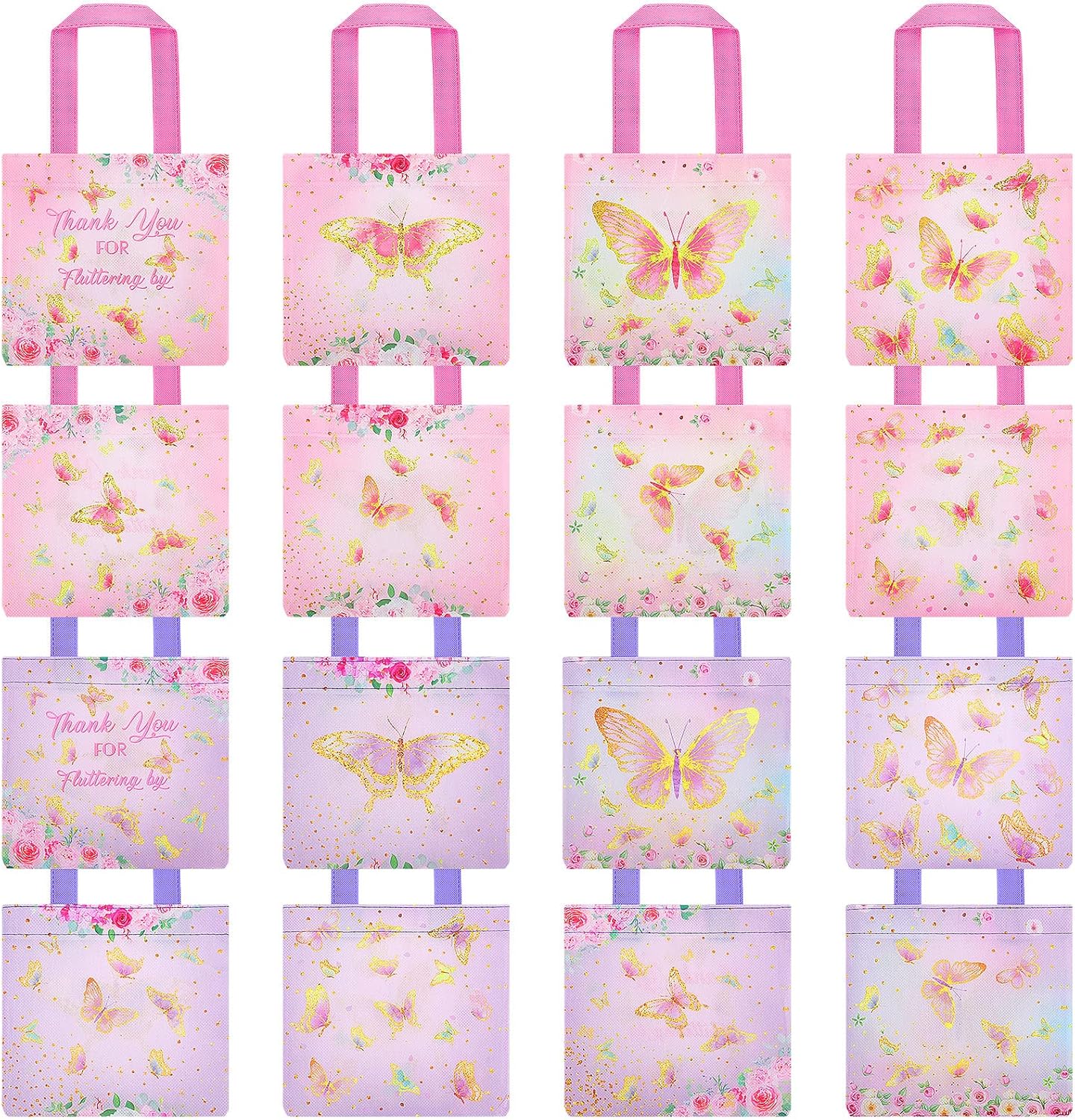 24 Pack Butterfly Gift Bags Pink and Purple Reusable Totes