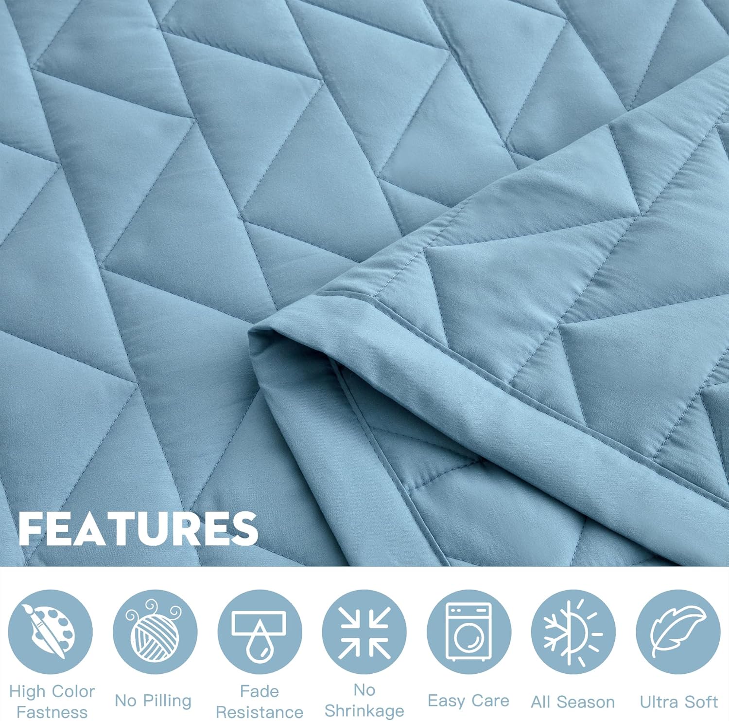 Oversized King Bedspread 128x120 Extra Wide, Modern & Contemporary Look, Lightweight Bedding Cover, Reversible, 5 Piece Set, Ashley Blue - Image 5