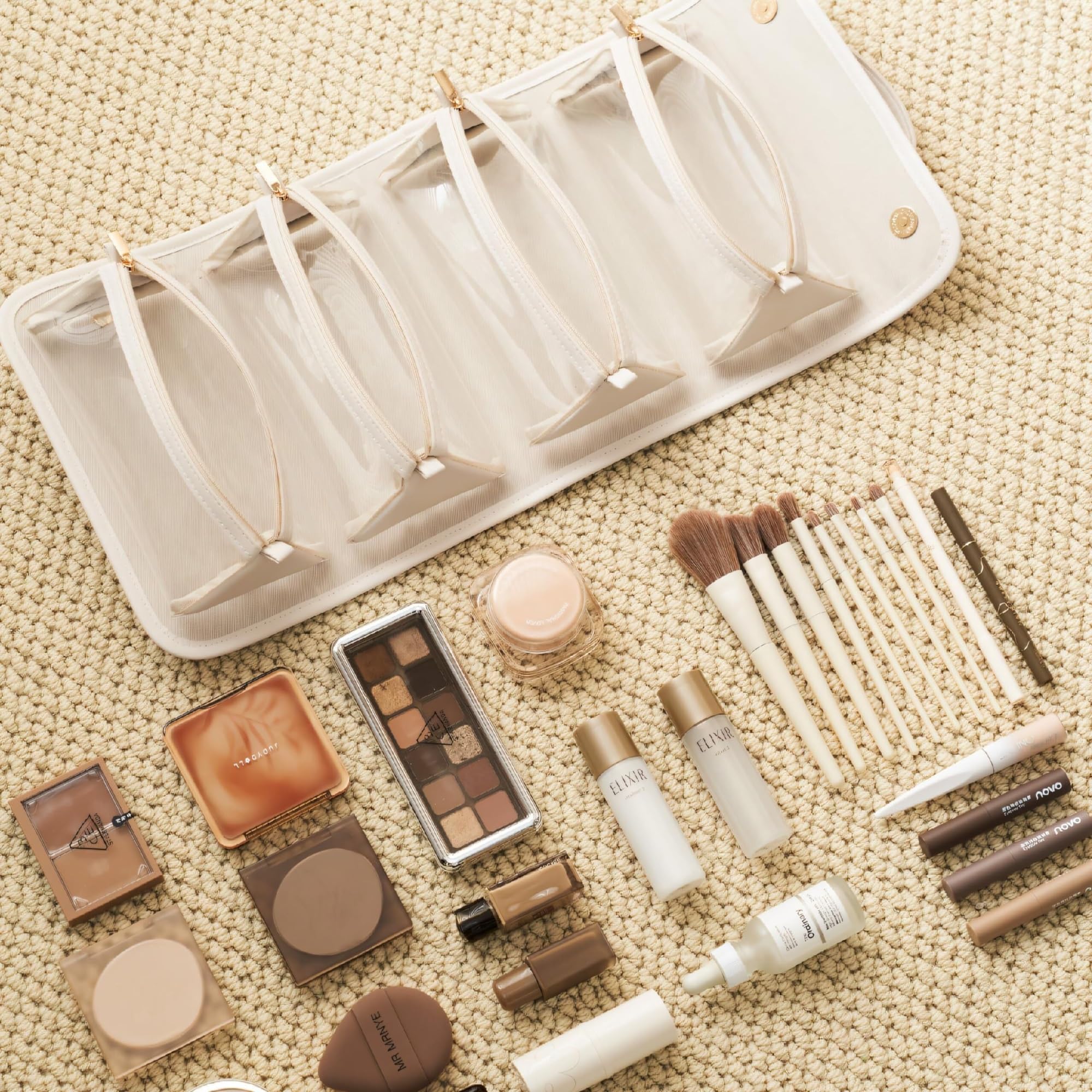 RUVOO Portátil para Viaje Bolsas Bolsa De Maquillaje De Viaje Bolsa De Almacenamiento De Cosméticos Portátil con Compartimentos Y Asa Organizador Maquillaje(White)