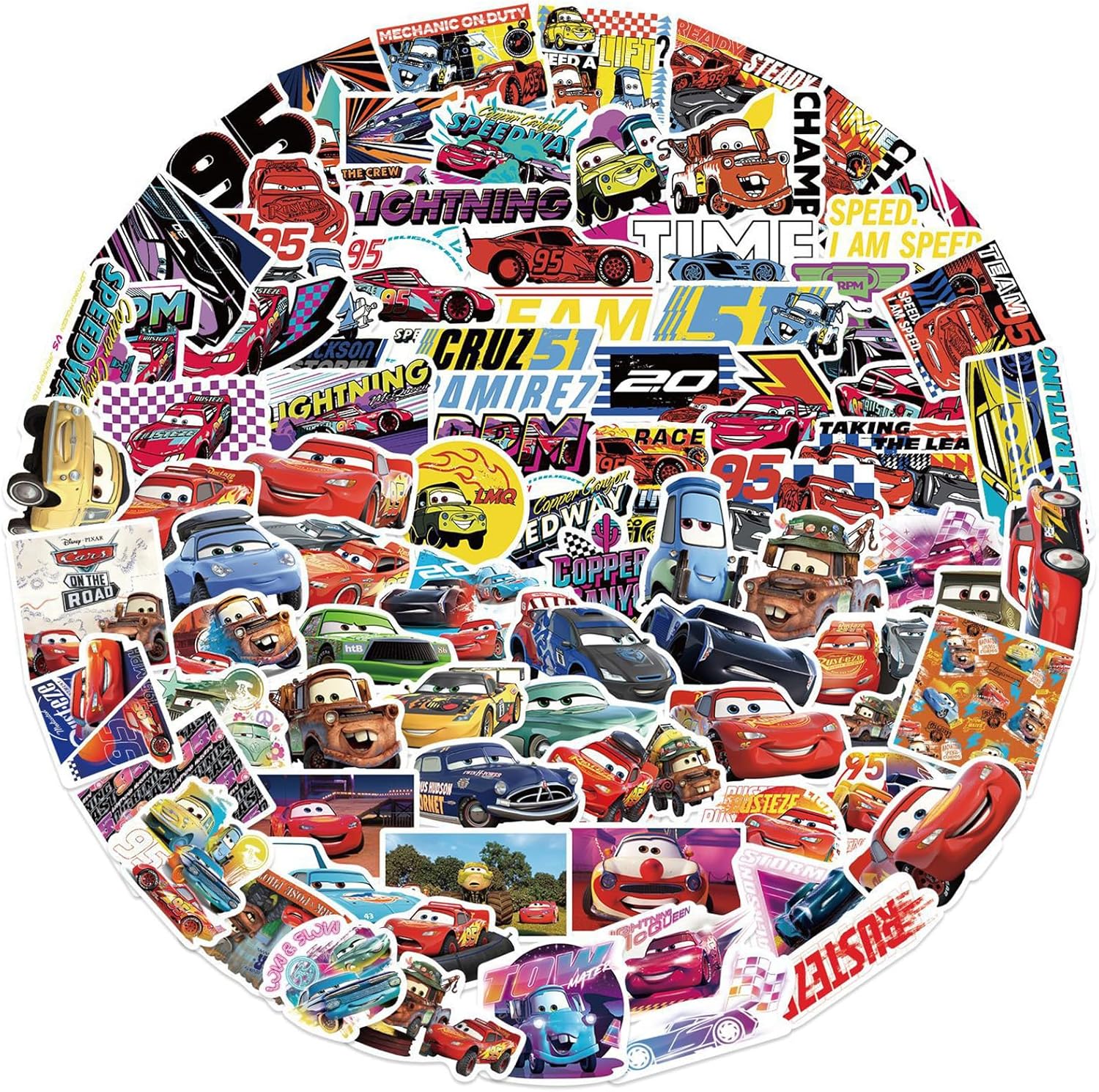 100PCS Disney Cartoon Movie Cars Stickers for Kids,Vinyl Waterproof Princess Decal for Water Bottle Laptop Toy Sticker for DIY Decorate Bumper Phone Hard Hat Kids Teens Gifts (CAR)