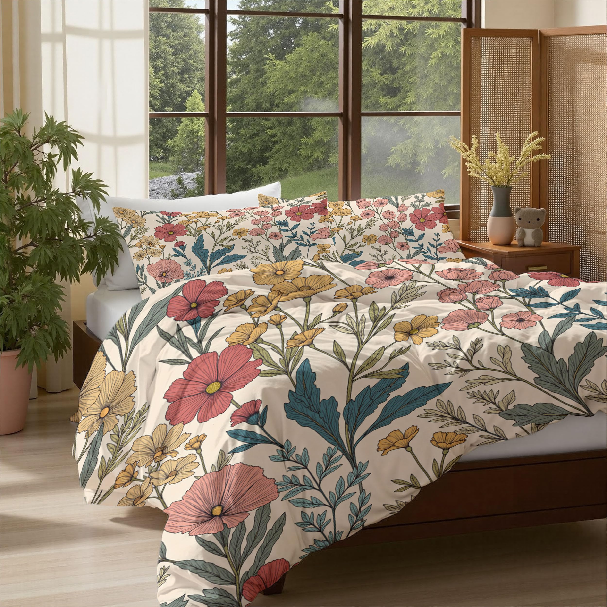 Housse de couette 220x240 beige pour transformer votre chambre adulte en un cocon rétro nature