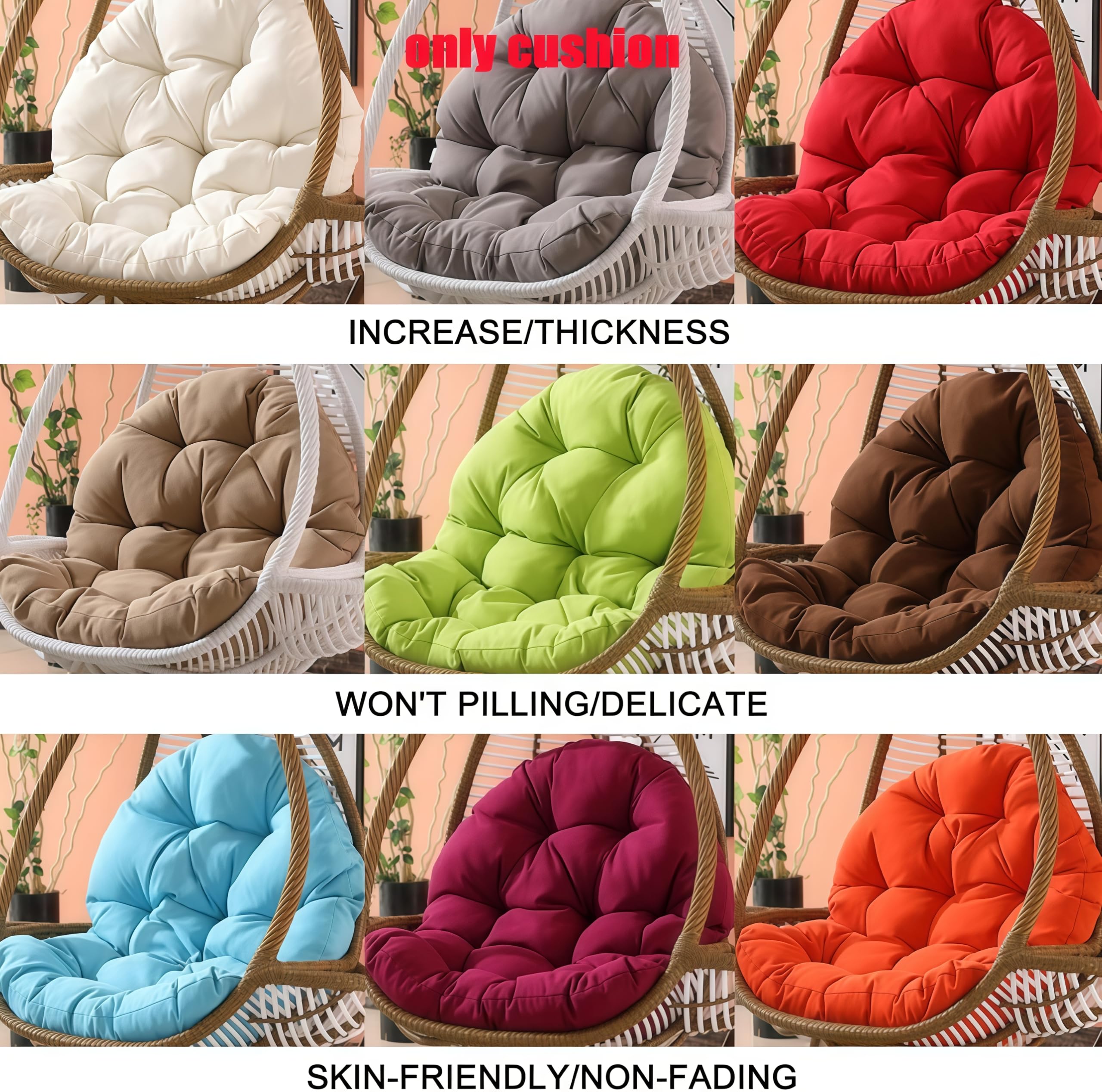 Cuscino per dondolo da giardino in rattan, comodo cuscino a forma di uovo, per esterni/interni, decorazione per mobili da giardino e patio