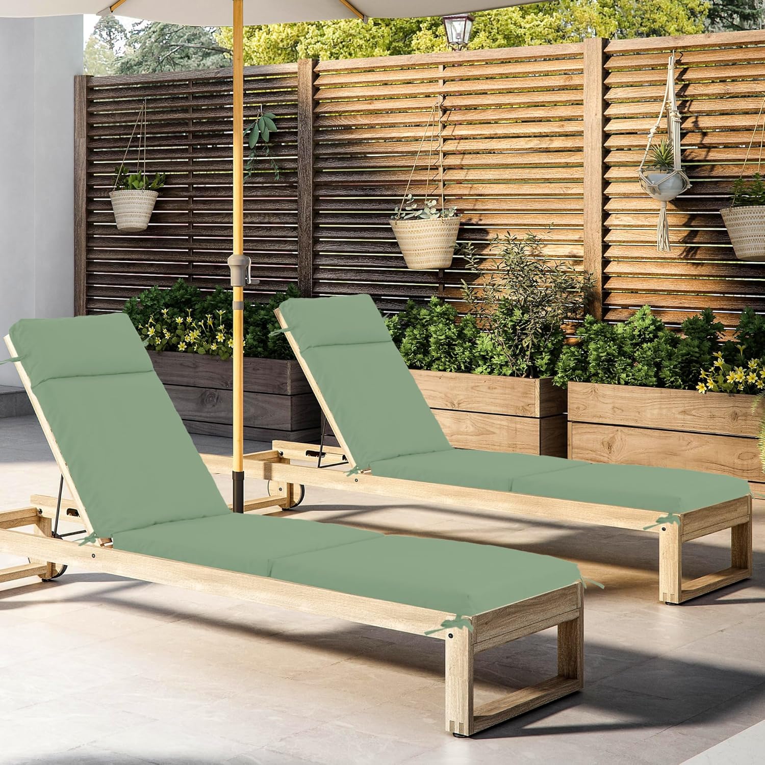 Chaise Lounge Cushion 80x26x3 Inch ?Set of 2 Outdoor Lounge Chair Cushions, Lounger Pad Replacement with Fade-Resistant, Removable & Machine-Washable Covers, Ideal for Patio Chaise Chairs, Sage Green