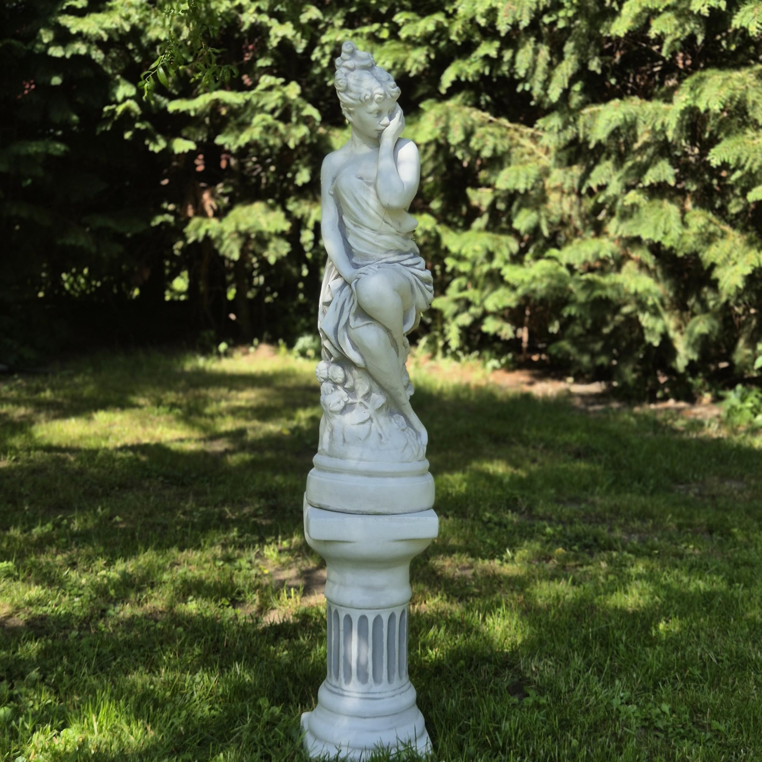 FABRIQ Statue de femme « Héraut du printemps » 66 cm – 18 kg – Sculpture de jardin en pierre – Sculpture de jardin résistante aux intempéries et au gel