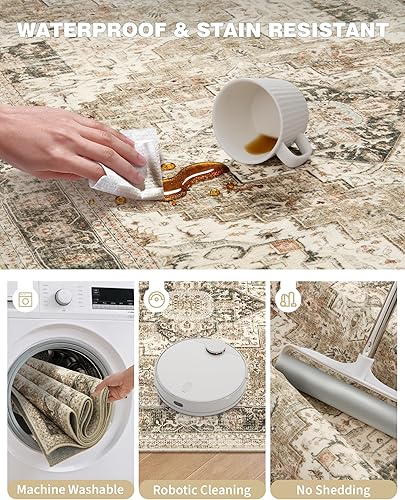 Miniatura 209 de Alfombras de área de 8 x 10 pies para sala de estar, vintage lavable con parte trasera antideslizante, resistente a las manchas, alfombra de área