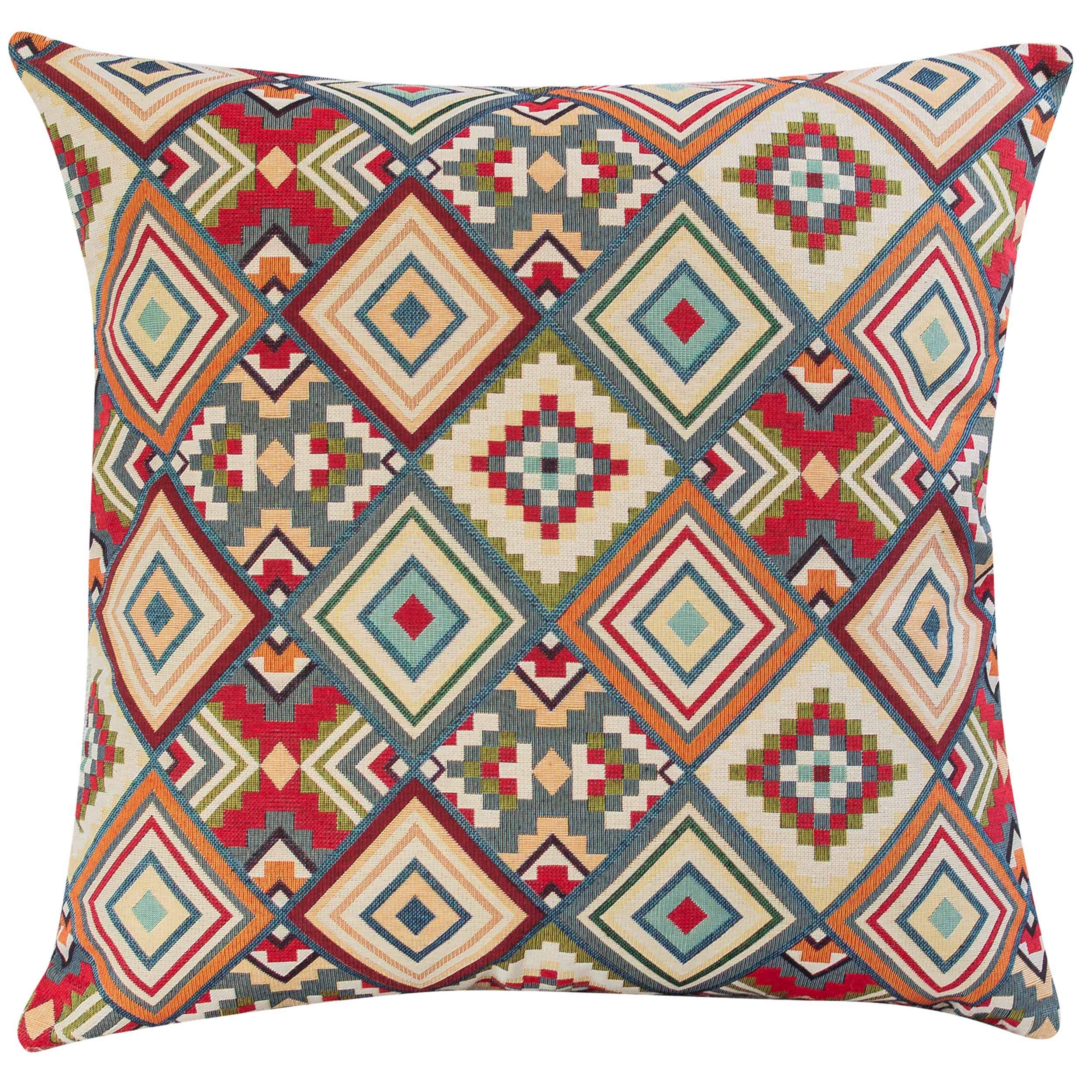 Linen Loft Geometric Tapestry Double Sided Extra Large Cushion Cover. Multicoloured Red Blue Green Yellow Triangular Aztec Pattern. Floor Cushion. (58cm x 58cm Cover only)