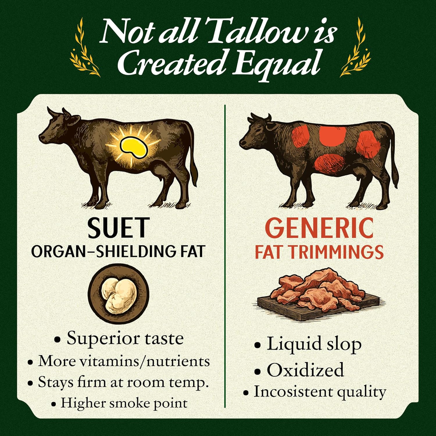 Pasture Raised Beef Tallow, Grass-Fed & Grass-Finished, Made from Beef Suet for More Nutrients, 7.2lb Tub