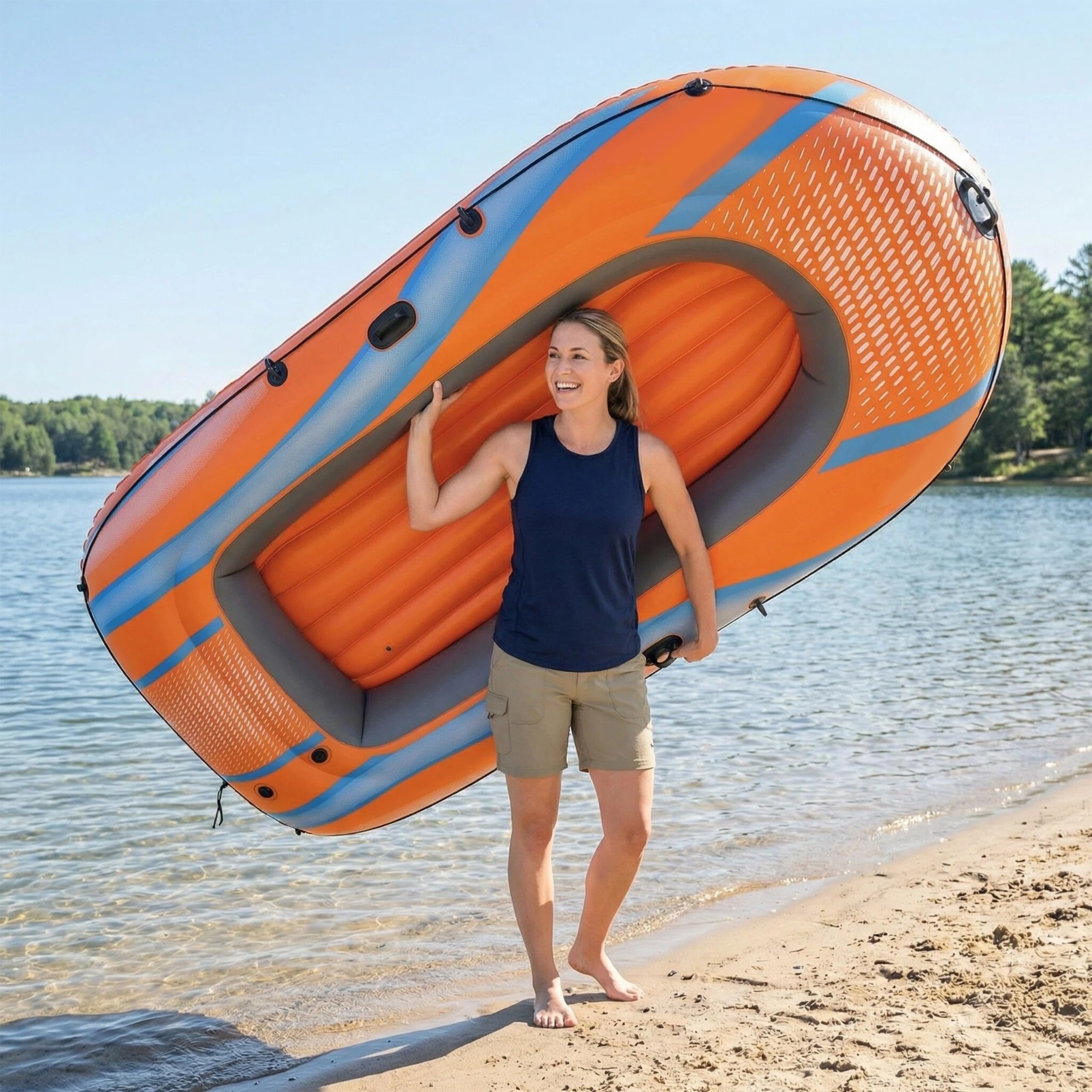 Bateau de pêche Gonflable en PVC 1100D pour 2 Personnes, livré avec pales et Pompe de gonflage, Dimension Environ 185 x 98 x 43 cm
