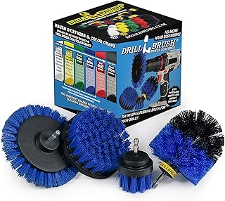 Drillbrush Blue – Boat Cleaning Drill Brush Attachment Set – Aluminum - Wood - Personal Watercraft Detailing - Fiberglass Hull Cleaning Kit - Kayak Accessories - Deck Brush