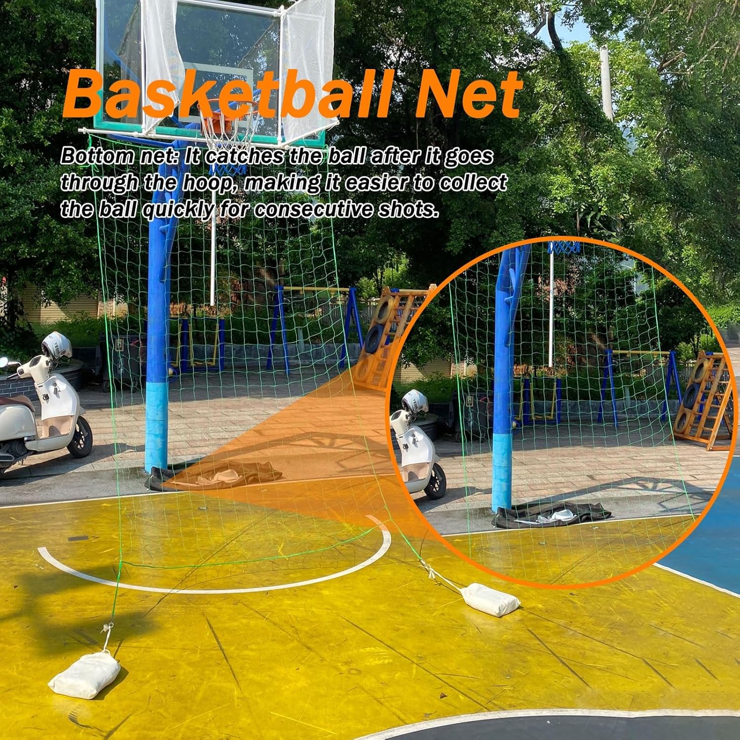 Basketball Return Net, Basketball Backstop Catch Net for Ground & Yard Guard, Training Basketball Rebounder Net for Shooting Practice Hoop Outdoor