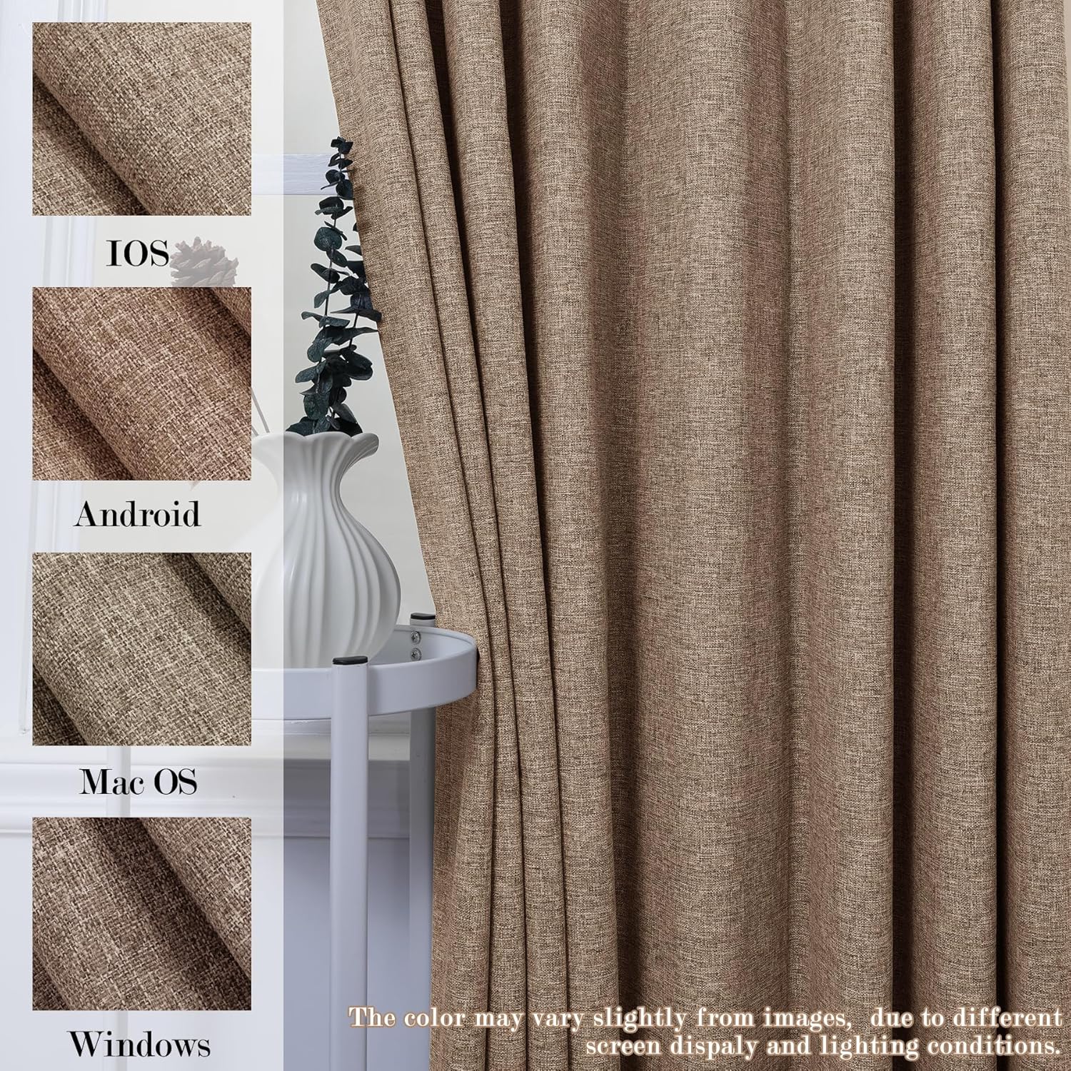 Fcosie 100" W x 96" L Faux Linen Room Divider Curtains, Full Blackout Pinch Pleated Drapes for Traverse Rod, Bedroom Divider Privacy Drapery with Hooks for Ceiling Track, 1 Panel, Taupe