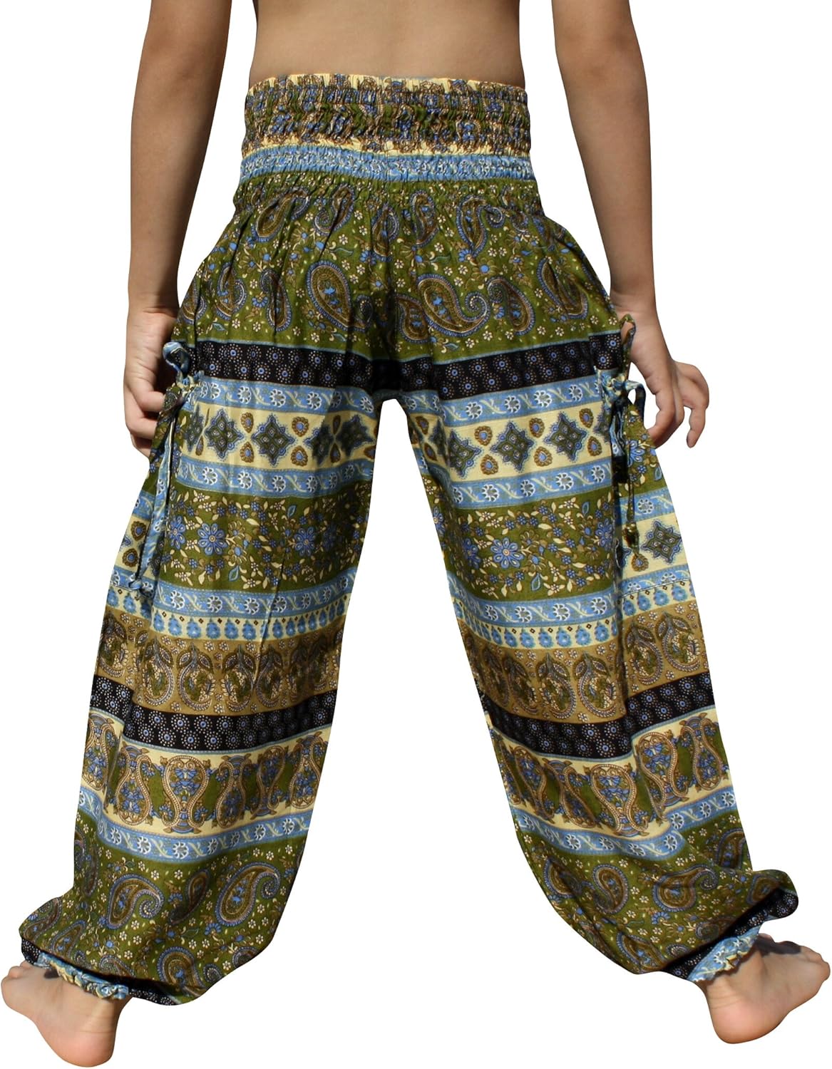 RaanPahMuang Smock Waist Baggy Arabian Viscose Rayon Pants with Two Tied Pockets