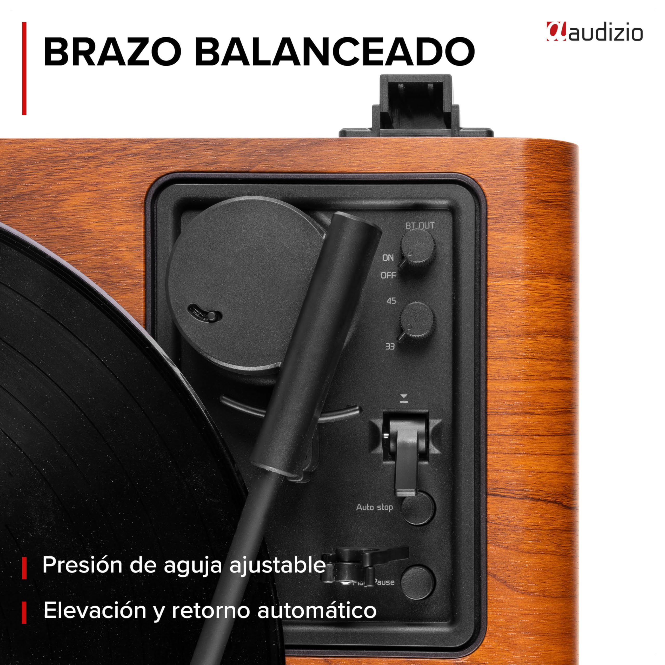 Audizio Laredo - Tocadiscos con BT portátil + Maleta RC37 marrón Oscuro | Bluetooth incorporado, diseño portátil y cápsula Audio Technica, sonido estéreo, para tu salón de estilo retro clásico