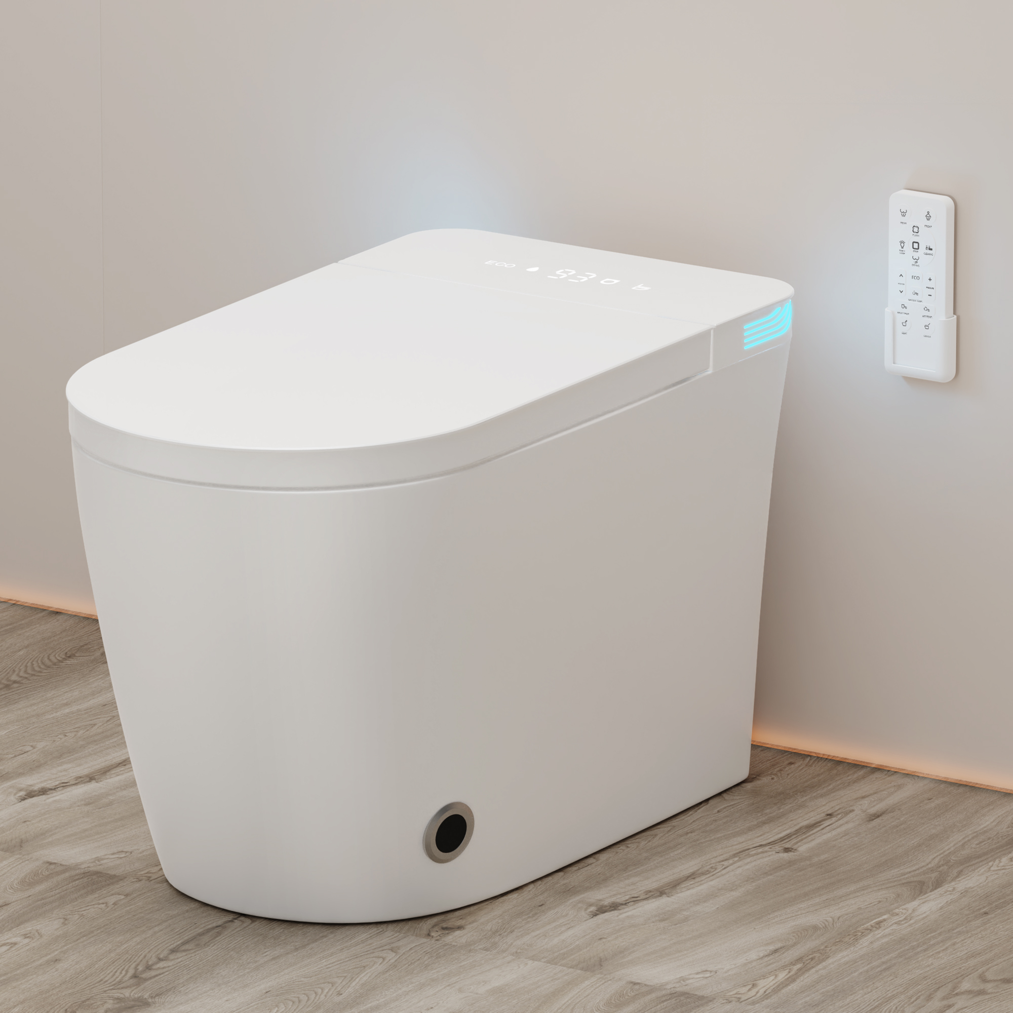 Inodoro inteligente con bidé integrado, asiento calefactado y luz nocturna, lavado y secado con agua tibia, doble descarga automática, inodoros modernos sin tanque para baños, inodoros de una pieza con sensor de pie miniatura 7