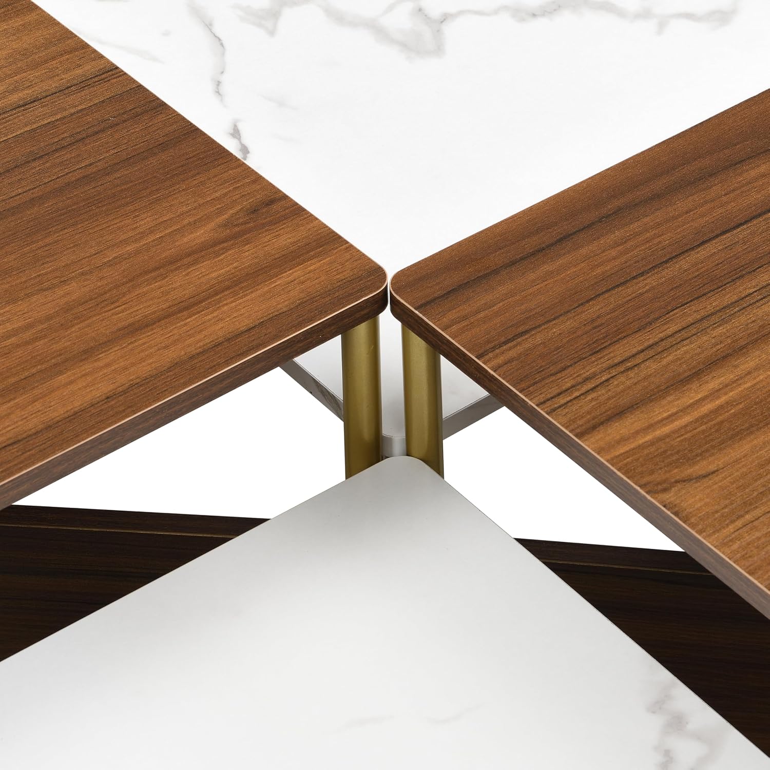 Christopher Knight Home Lana Wooden Nesting Coffee Table Set of 4, Mid Century Modern Square Living Room Table, Free Adjustable Shape Table, Versatile and Stylish Living Room Furniture, White + Walnut
