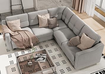 Convertible Sectional Sofa, L Shaped Couch 5-Seat Sofas for Living Room, Small Apartment, Reversible Sectional Couch, Light Grey