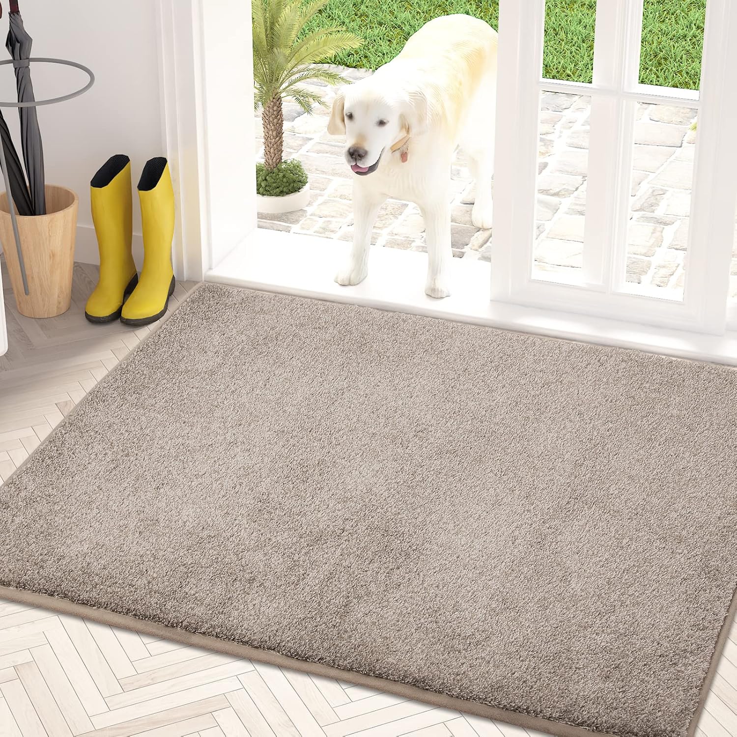 PURRUGS Dirt Trapper Door Mat 31.5" x 47", Non-Slip Machine Washable Entry Rug, Shoe Scraper, Dog Doormat, Super Absorbent Welcome Mat for Front & Back Door, Muddy Shoes & Paws, Taupe 2'8" x 3'11" (Rectangular) Taupe