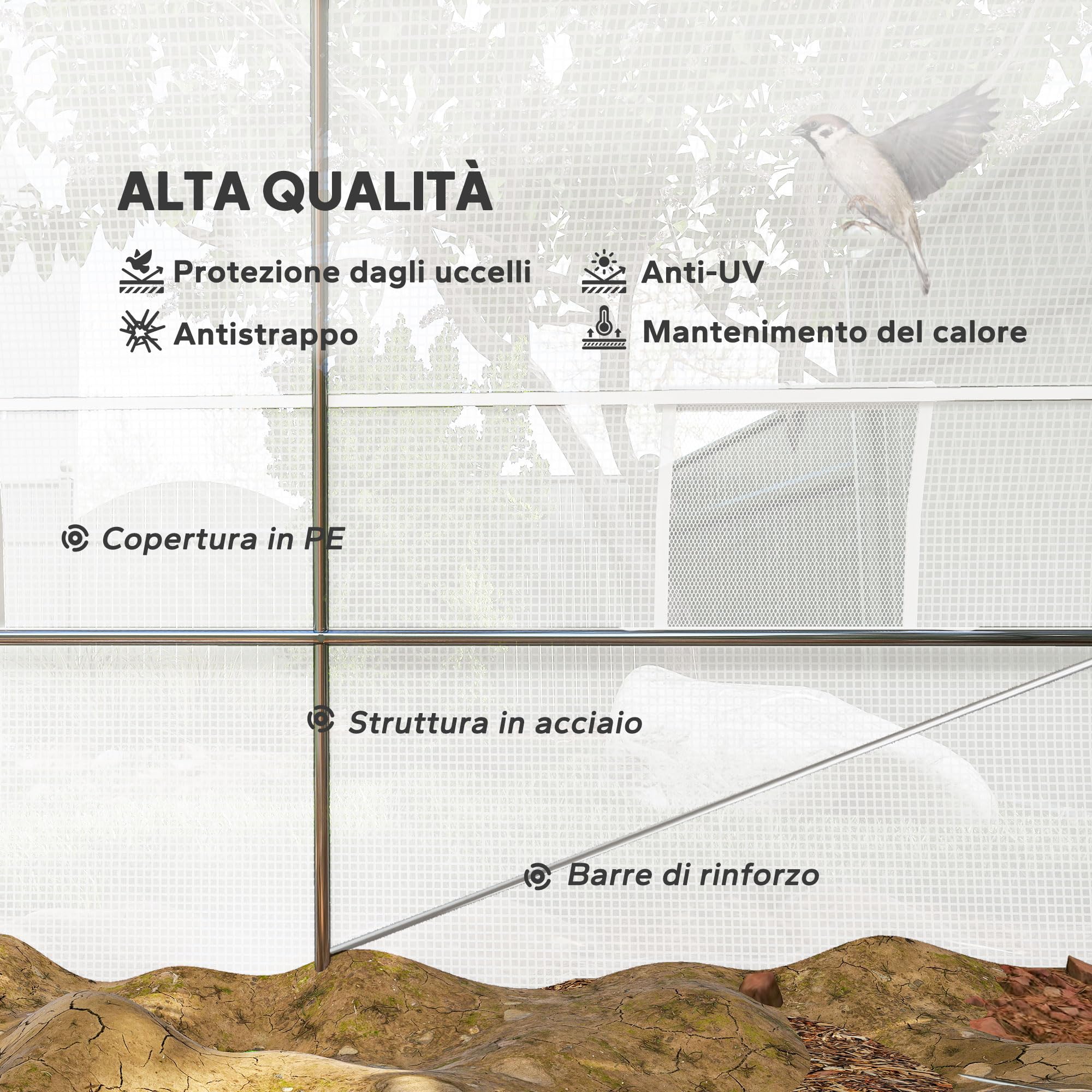 Outsunny Serra da Giardino a Tunnel 8x3x2 m con Porte Avvolgibili e 12 Finestre, Serra per Orto con 4 Rinforzi Diagonali, Struttura in Acciaio e Copertura PE, per Orto Verdure Fiori Frutta, Bianco