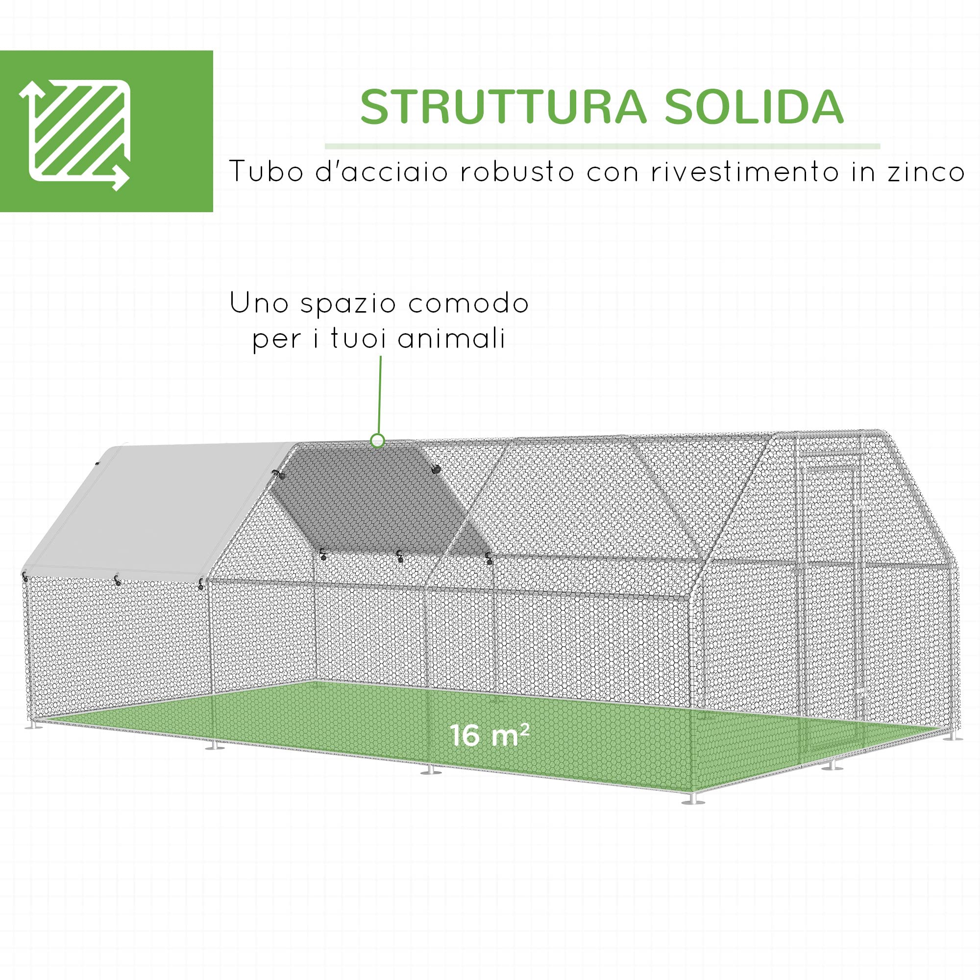 Pawhut Recinto Gabbia per Galline in Metallo Galvanizzato Impermeabile, Pollaio con Porta e Copertura Oxford, 280x570x195cm