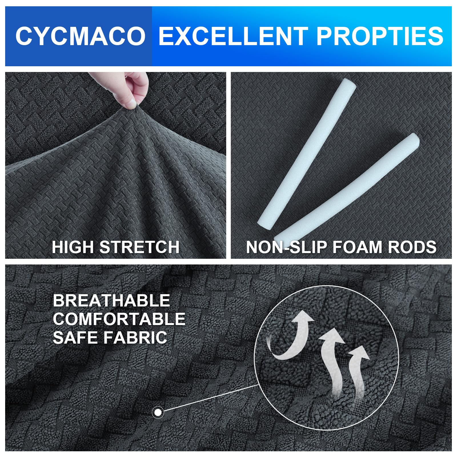 CYCMACO Copridivano 3 Posti Con Braccioli, Copridivani Elasticizzato Antiscivolo, Universale Moderno Copri Divano Antigraffio, Sofa Cover Antimacchia, Lavabile In Lavatrice, Grigio scuro