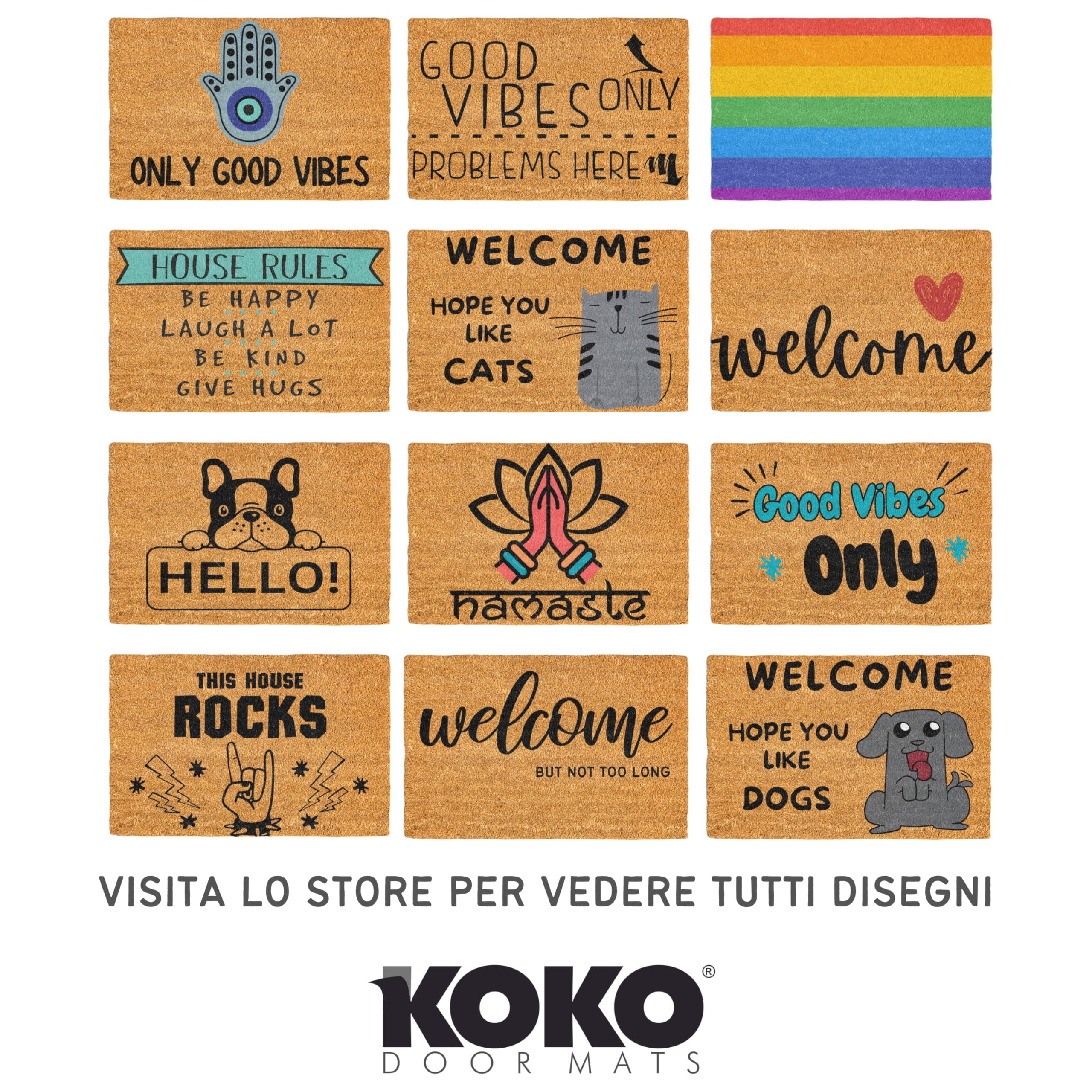 KOKO DOORMATS Zerbino Ingresso casa - Tappeto divertenti in fibra di cocco e base antiscivolo da PVC, da esterno e interno con misure 40x60cm (You Are Here)