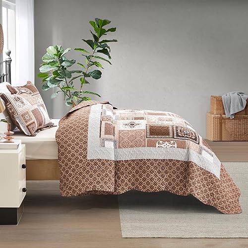 Miniatura 4 de CHIXIN Colcha de gran tamaño tamaño King  Juego de edredón con patrón geométrico  Colchas de ropa de cama de retazos y estilo rural, reversible,