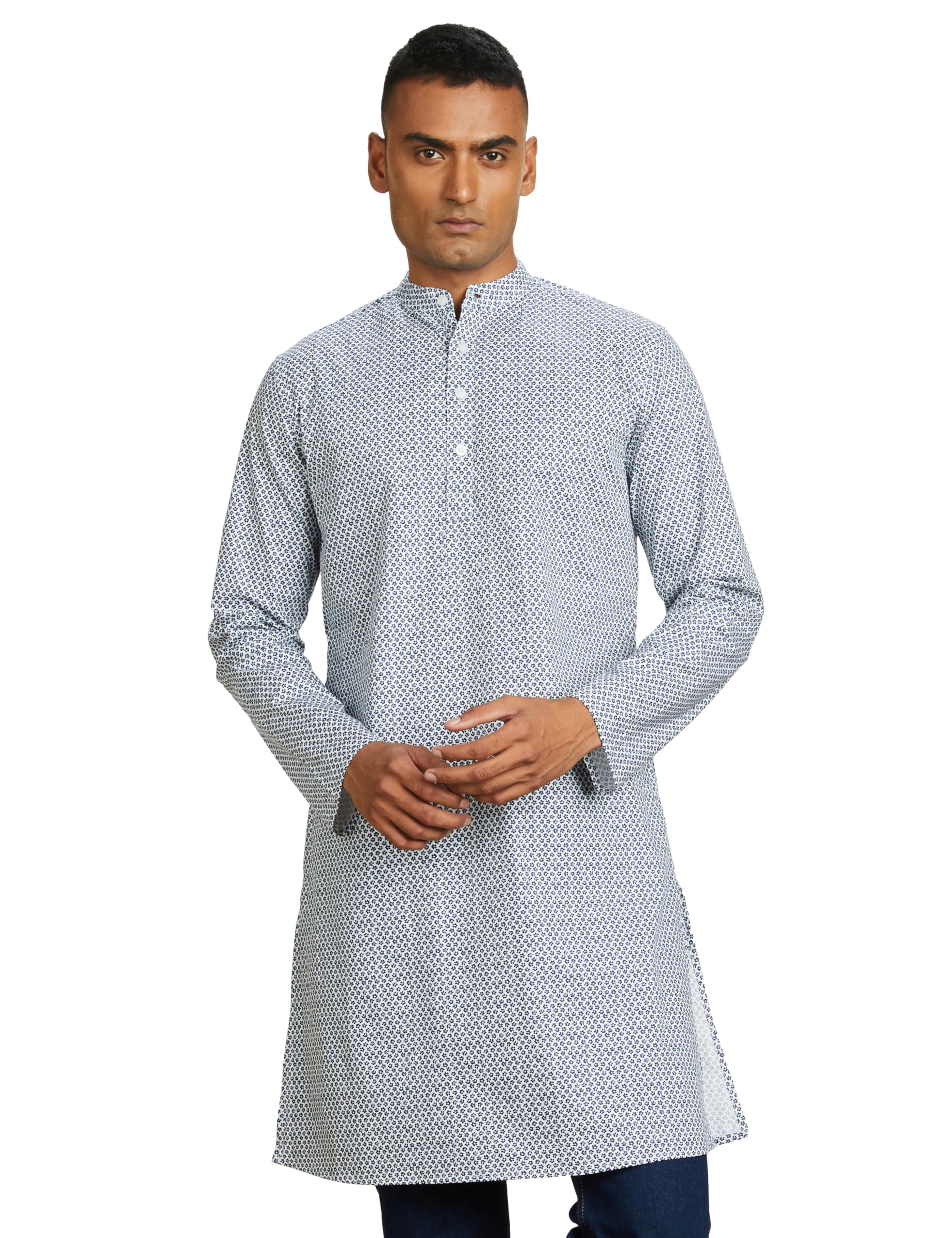 Amazon Brand - Symbol Men Cotton Printed Long Kurta (Regular Fit)