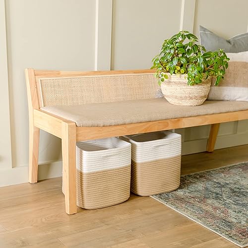 Miniatura 5 de NaturalCozy Cubos de Almacenamiento de 11 Pulgadas Cestas Tejidas de Cuerda de Algodón para Organizar, Paquete de 3  Contenedor de Almacenamiento